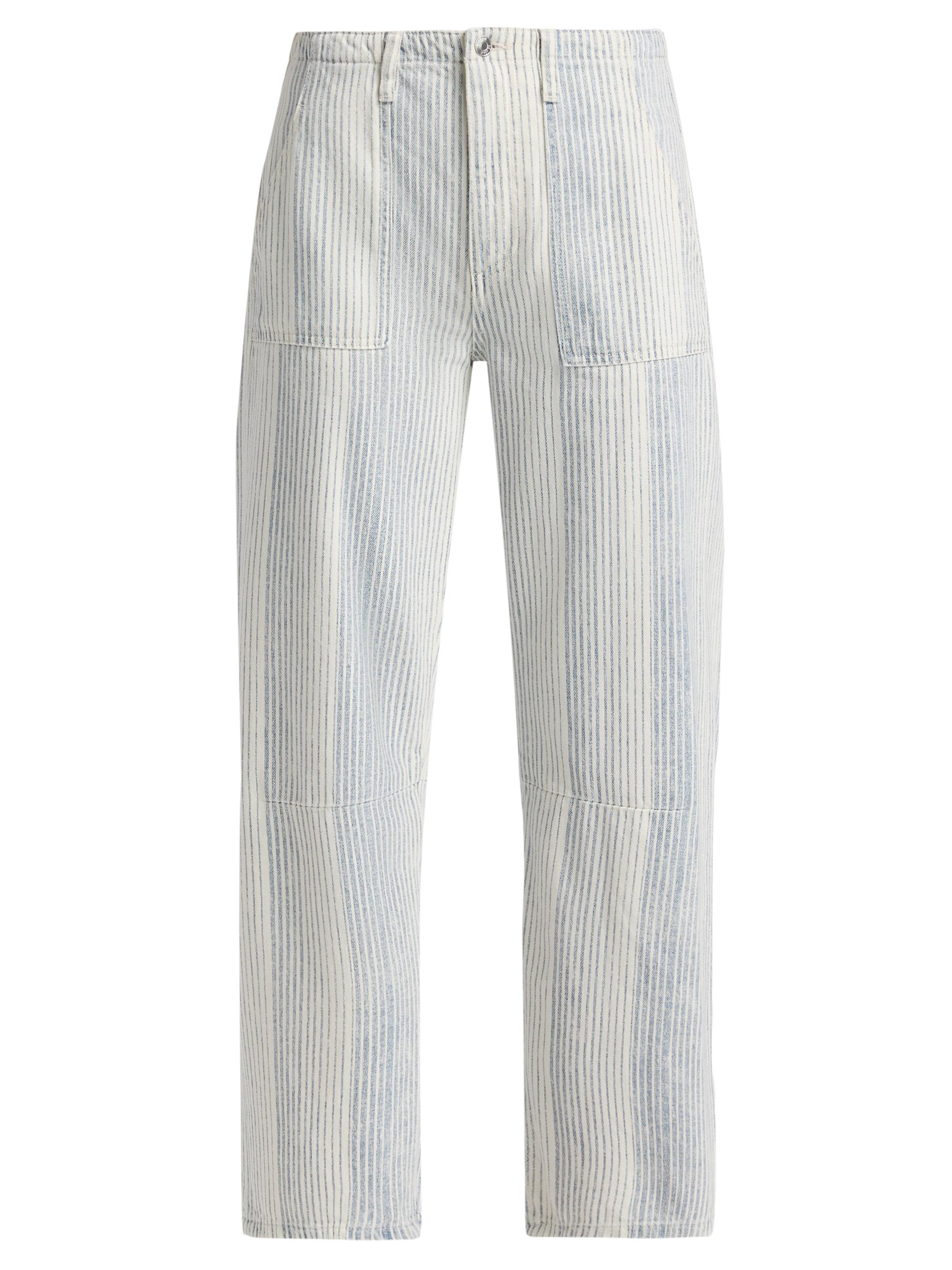 Le Jean Women's Stripe Utility Mid-Rise Soft Barrel Crop Jeans - Summer Stripe