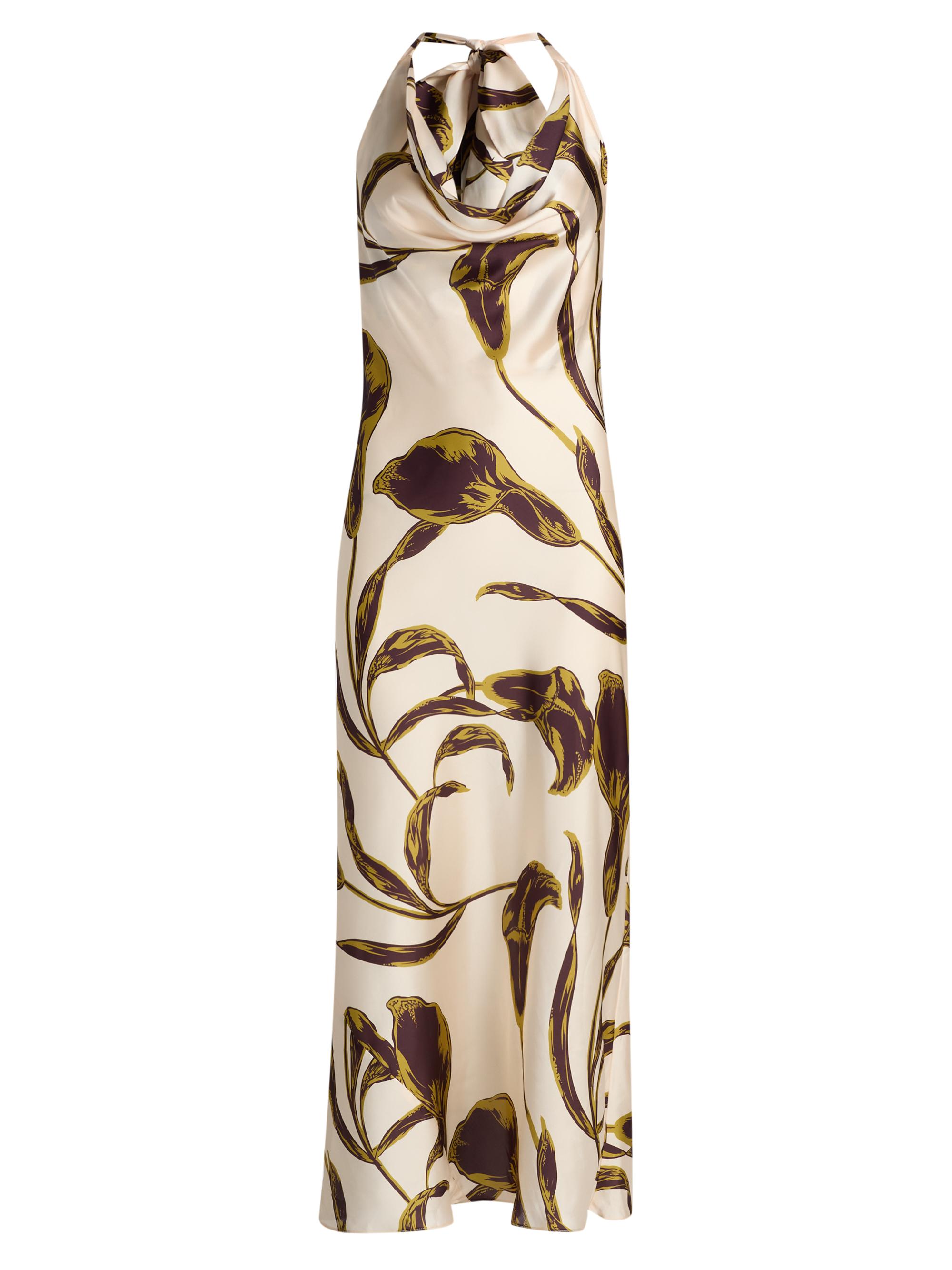Misa Los Angeles Women's Ida Floral-Print Halterneck Satin Midi-Dress - Mahogany Calla Lily