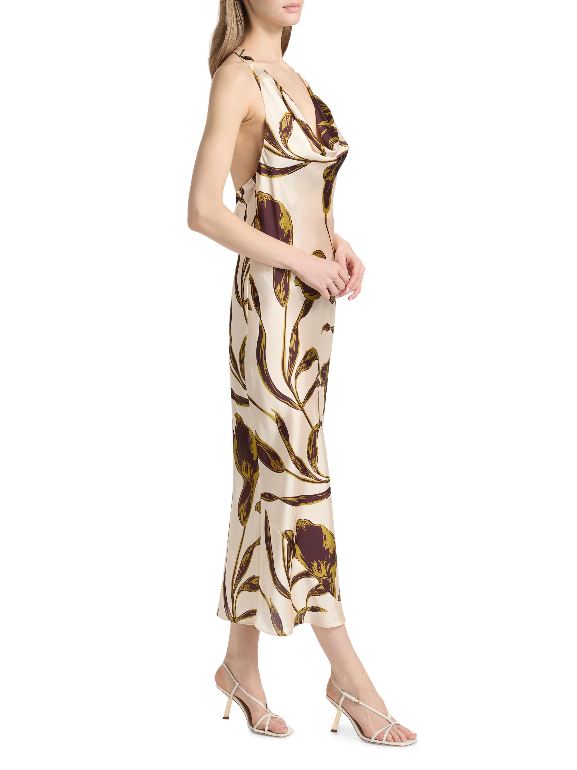Misa Los Angeles Women's Ida Floral-Print Halterneck Satin Midi-Dress - Mahogany Calla Lily | Thumbnail 3