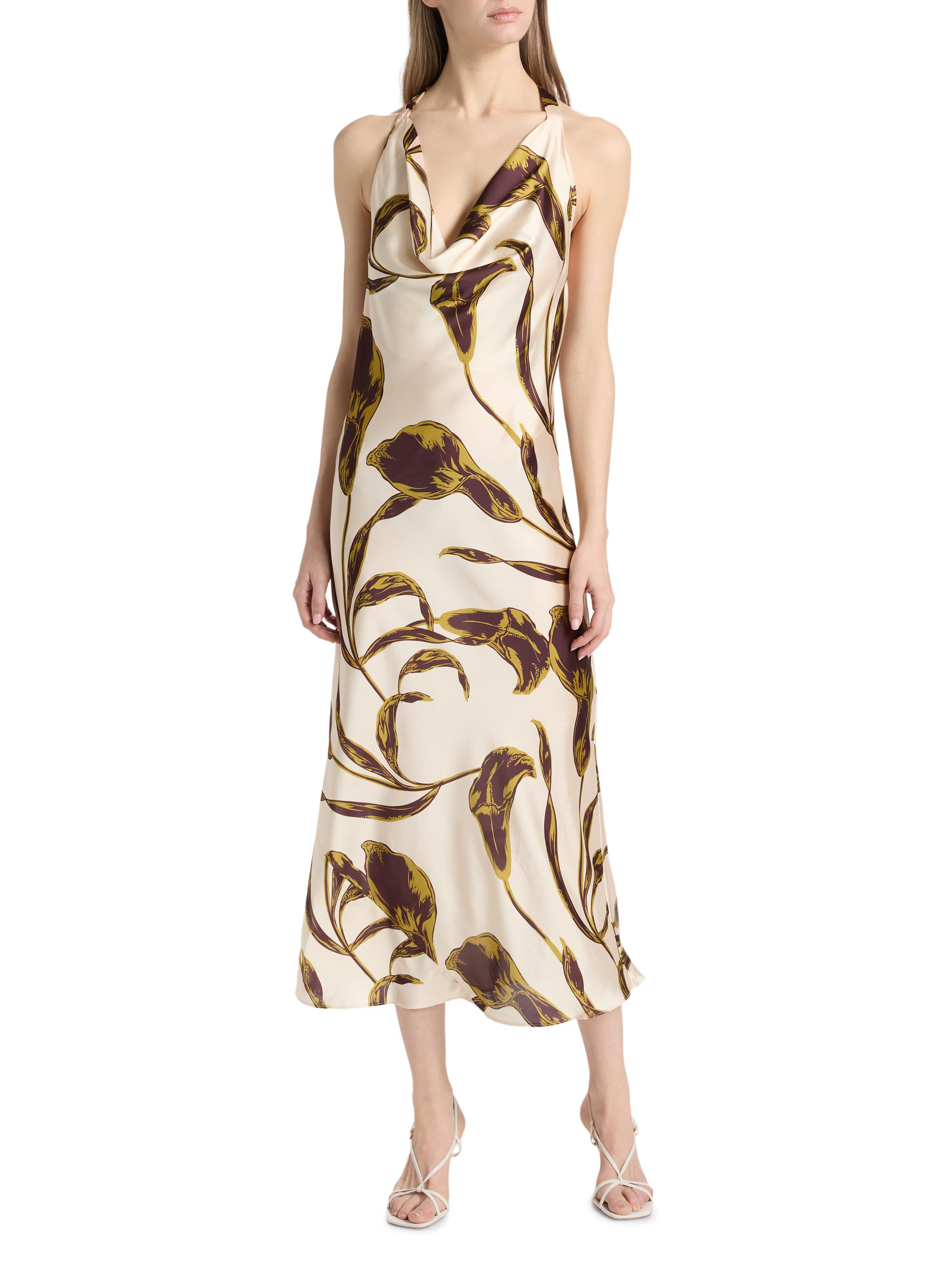 Misa Los Angeles Women's Ida Floral-Print Halterneck Satin Midi-Dress - Mahogany Calla Lily | Thumbnail 2