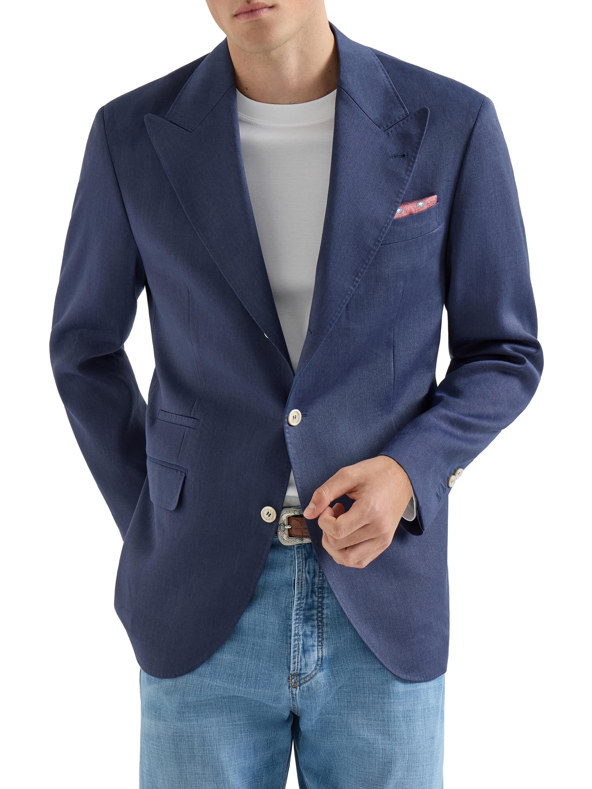Brunello Cucinelli Men's Linen, Virgin Wool and Mohair Gabardine Tailor Blazer - Denim