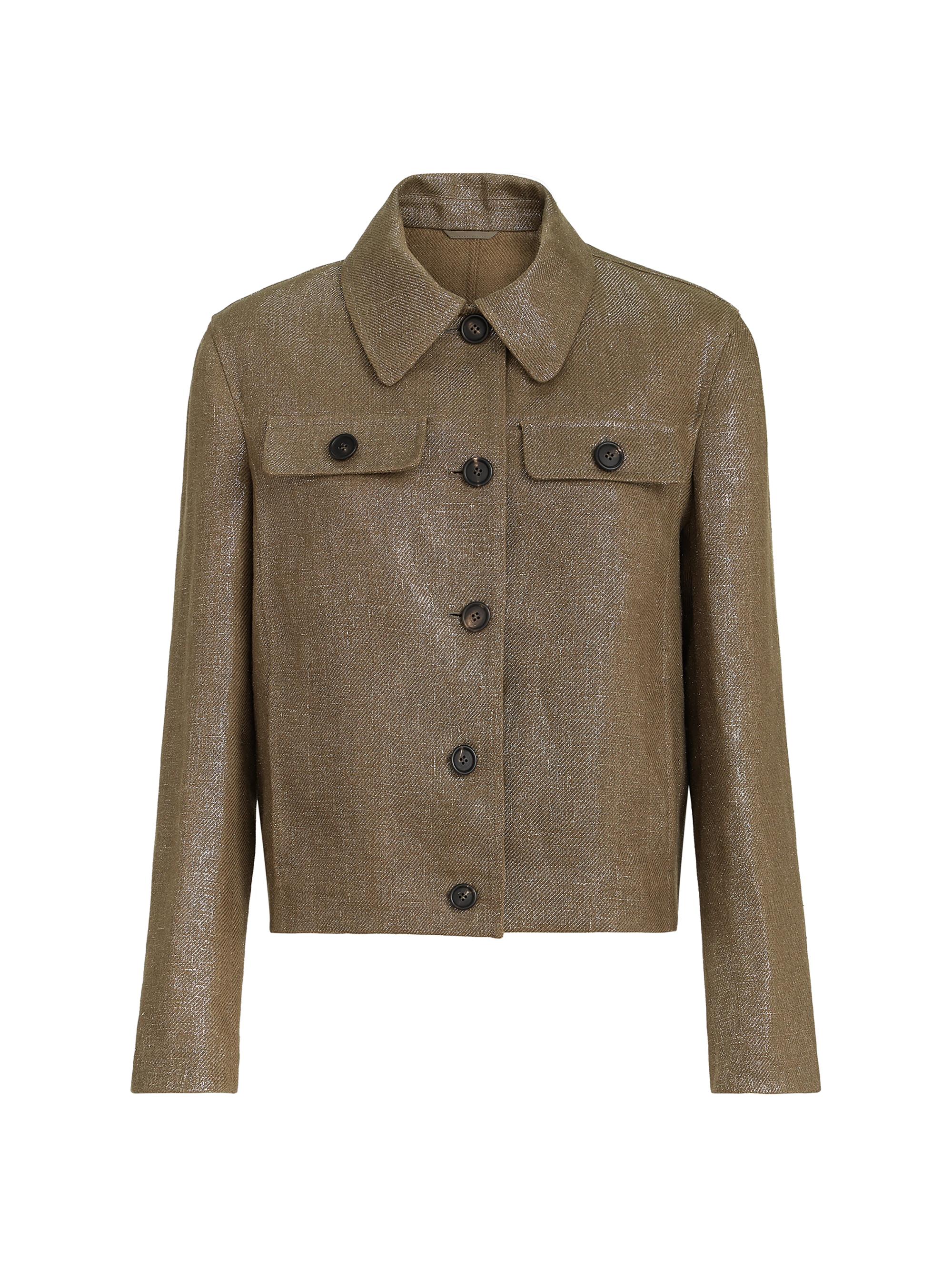 Brunello Cucinelli Women's Sparkling Linen Diagonal Jacket with Monili - Mud