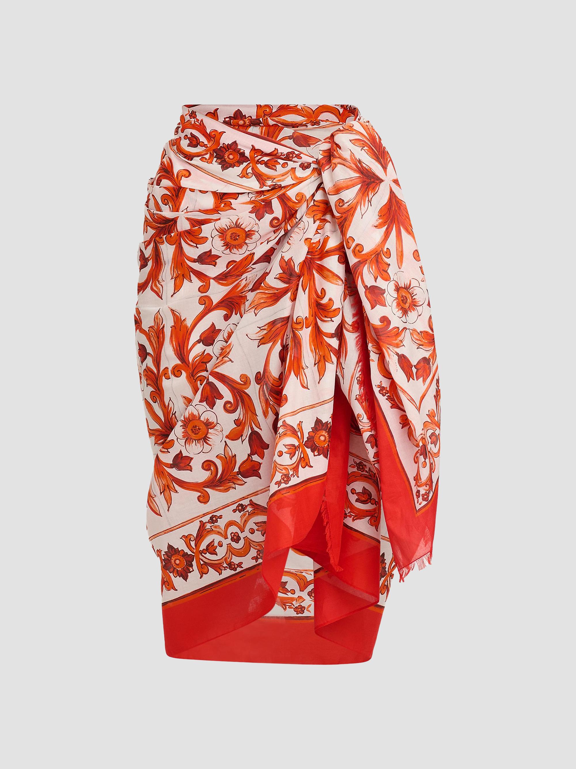 Dolce & Gabbana Women's Printed Silk Twill Sarong - Orange Multi | Thumbnail 8