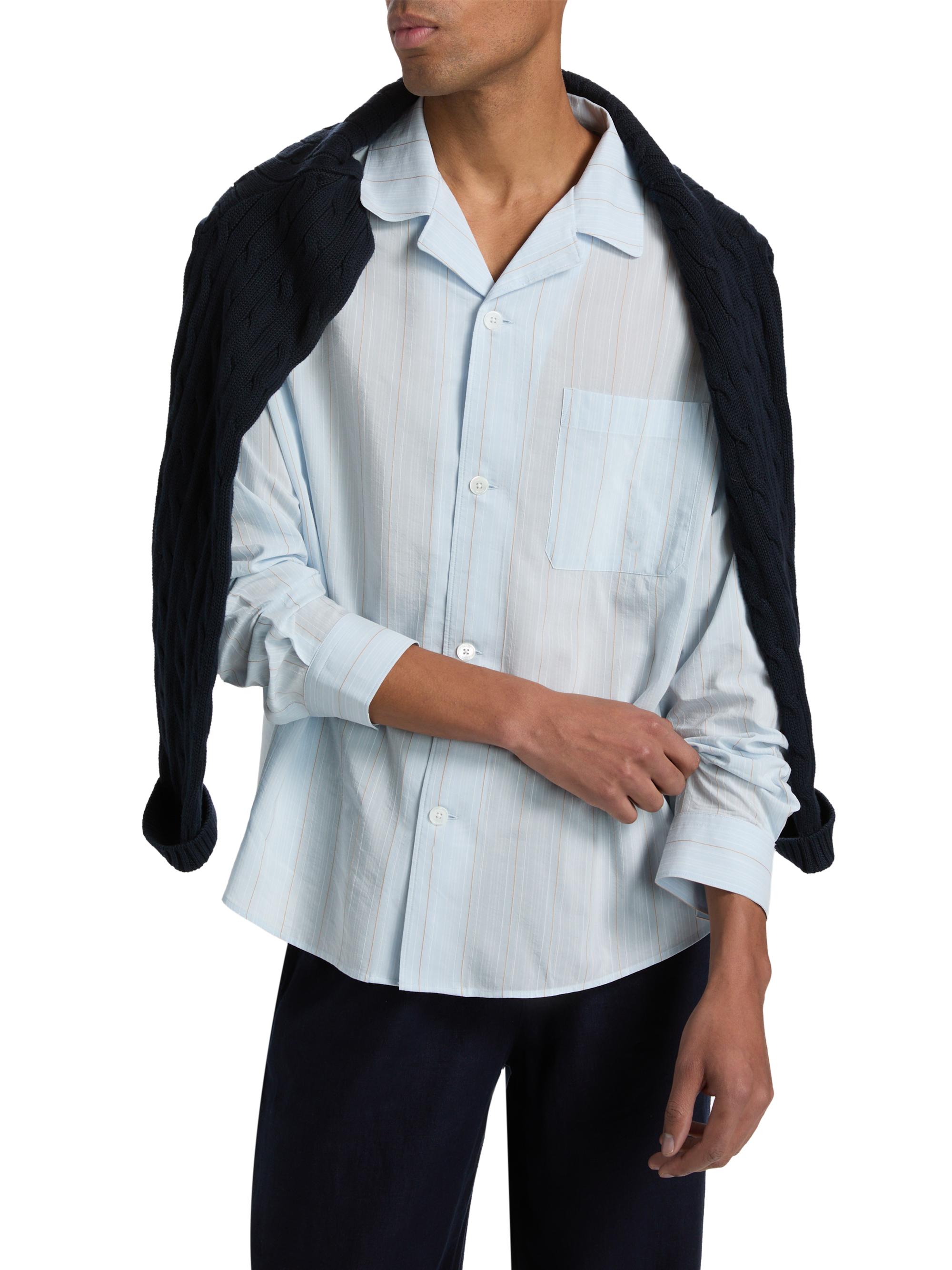 FRAME Men's Striped Pajama-Style Shirt - Blue Stripe | Thumbnail 3