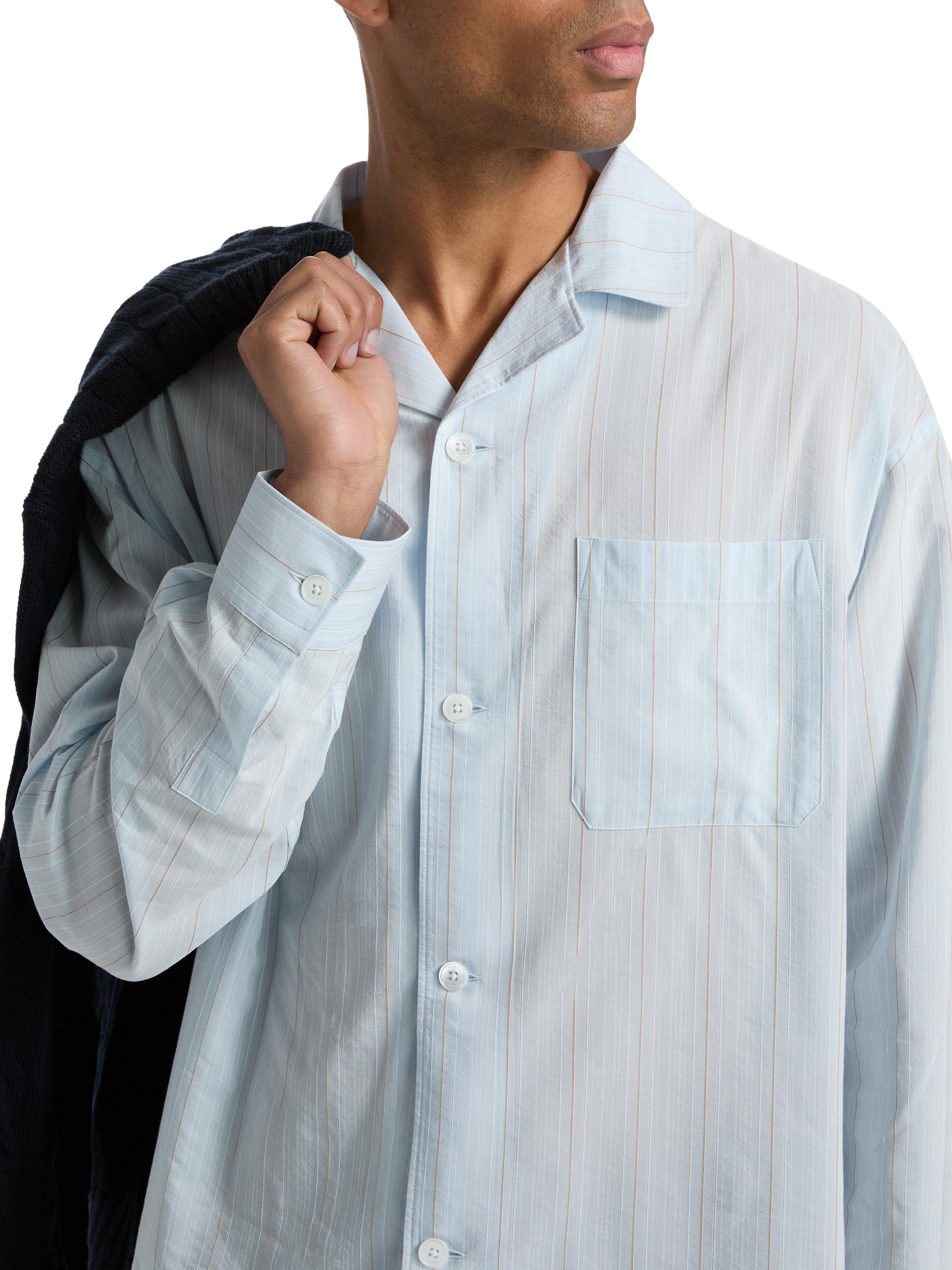 FRAME Men's Striped Pajama-Style Shirt - Blue Stripe | Thumbnail 6