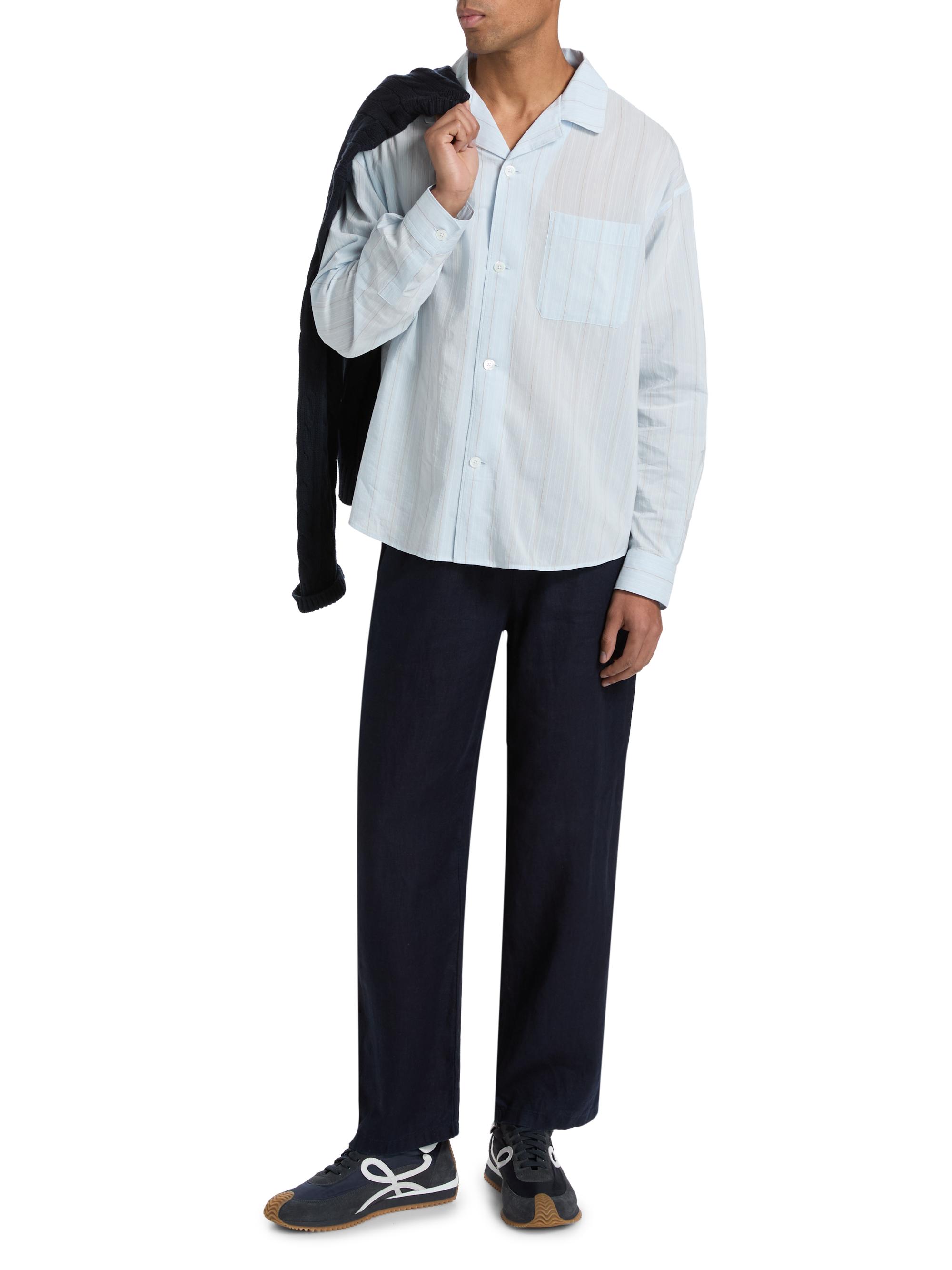 FRAME Men's Striped Pajama-Style Shirt - Blue Stripe | Thumbnail 2