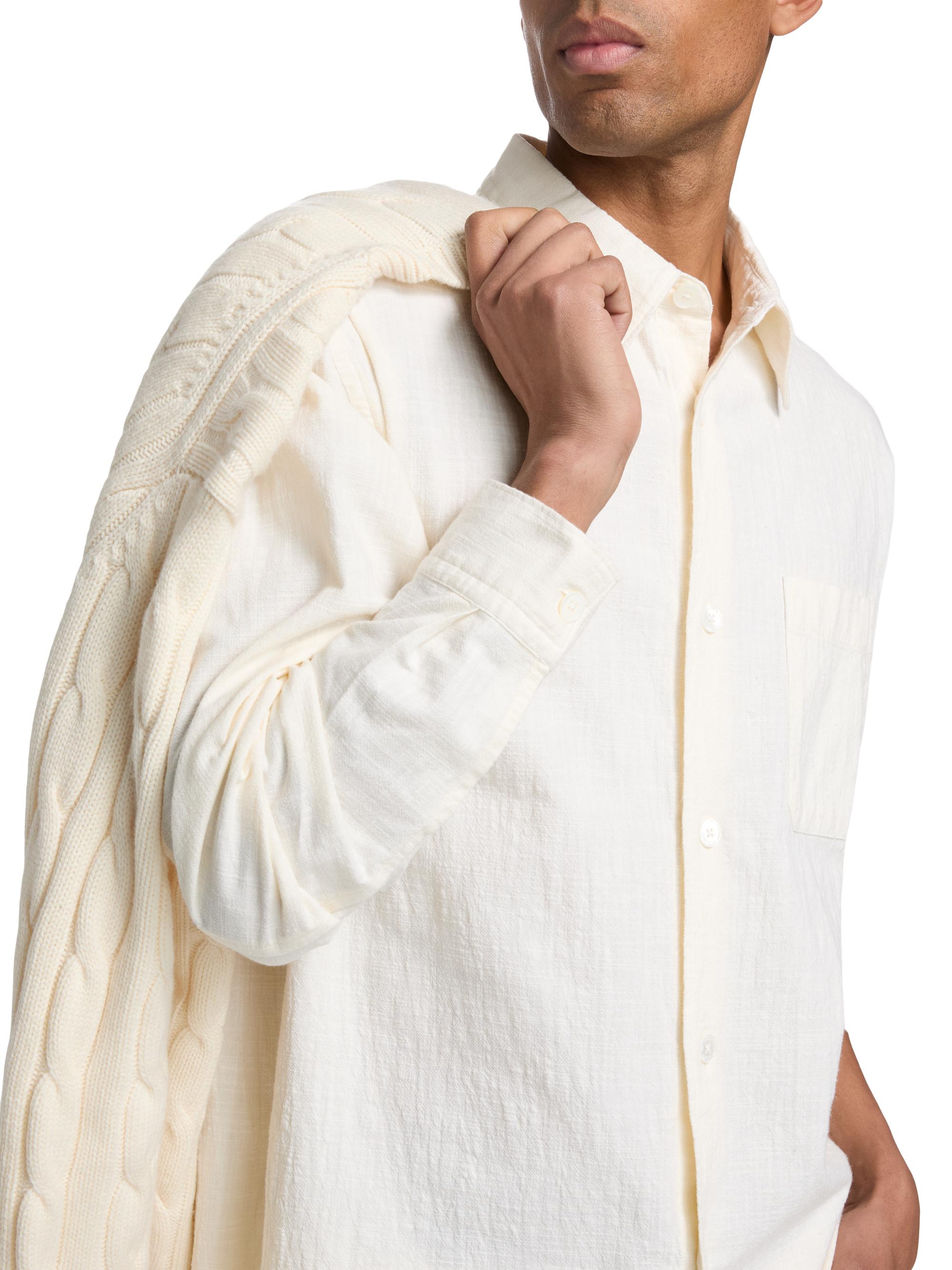 FRAME Men's Textured Cotton Shirt - Off White | Thumbnail 6