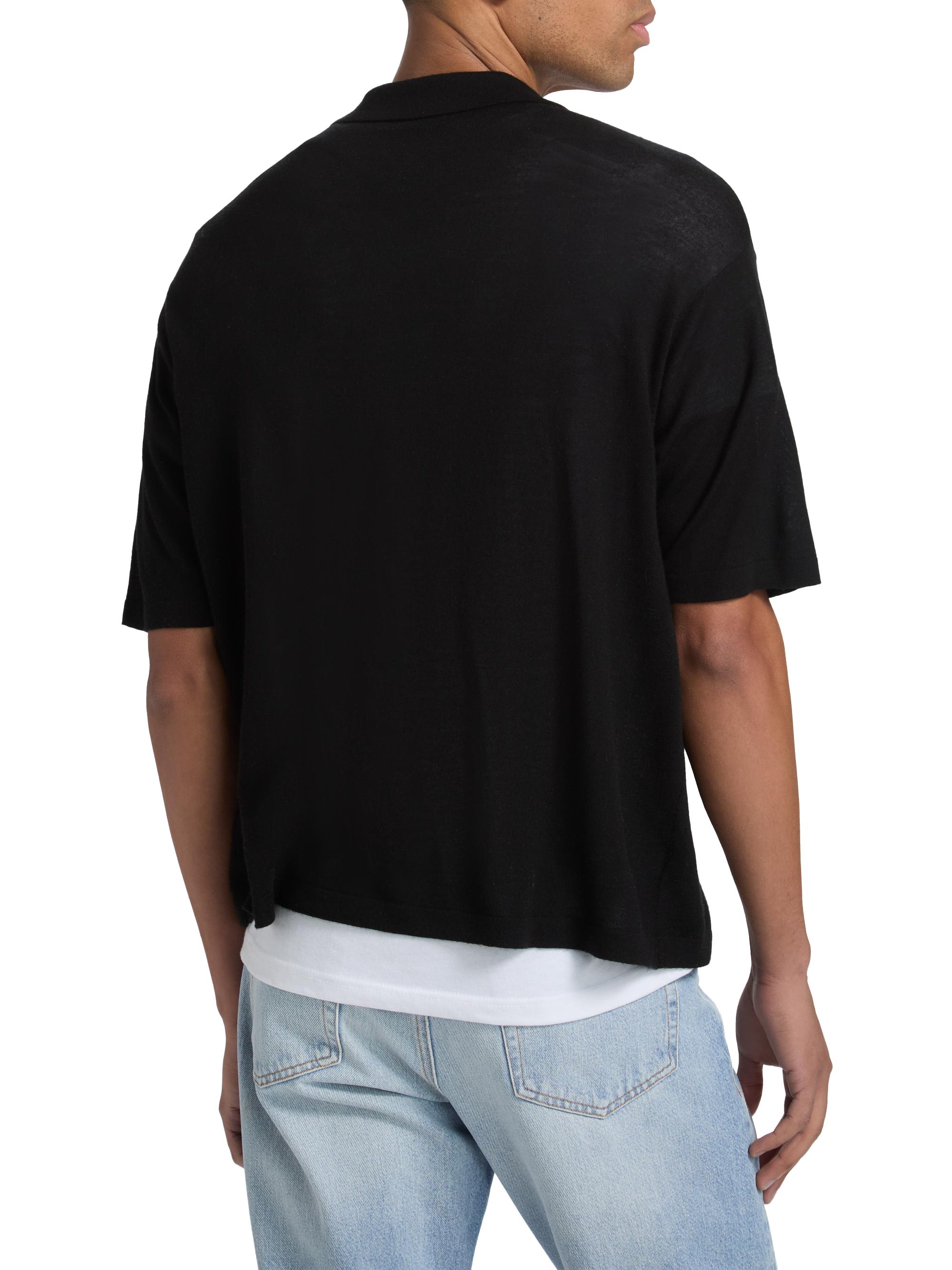 FRAME Men's Superfine Wool-Cashmere Short-Sleeve Polo Sweater - Black | Thumbnail 5