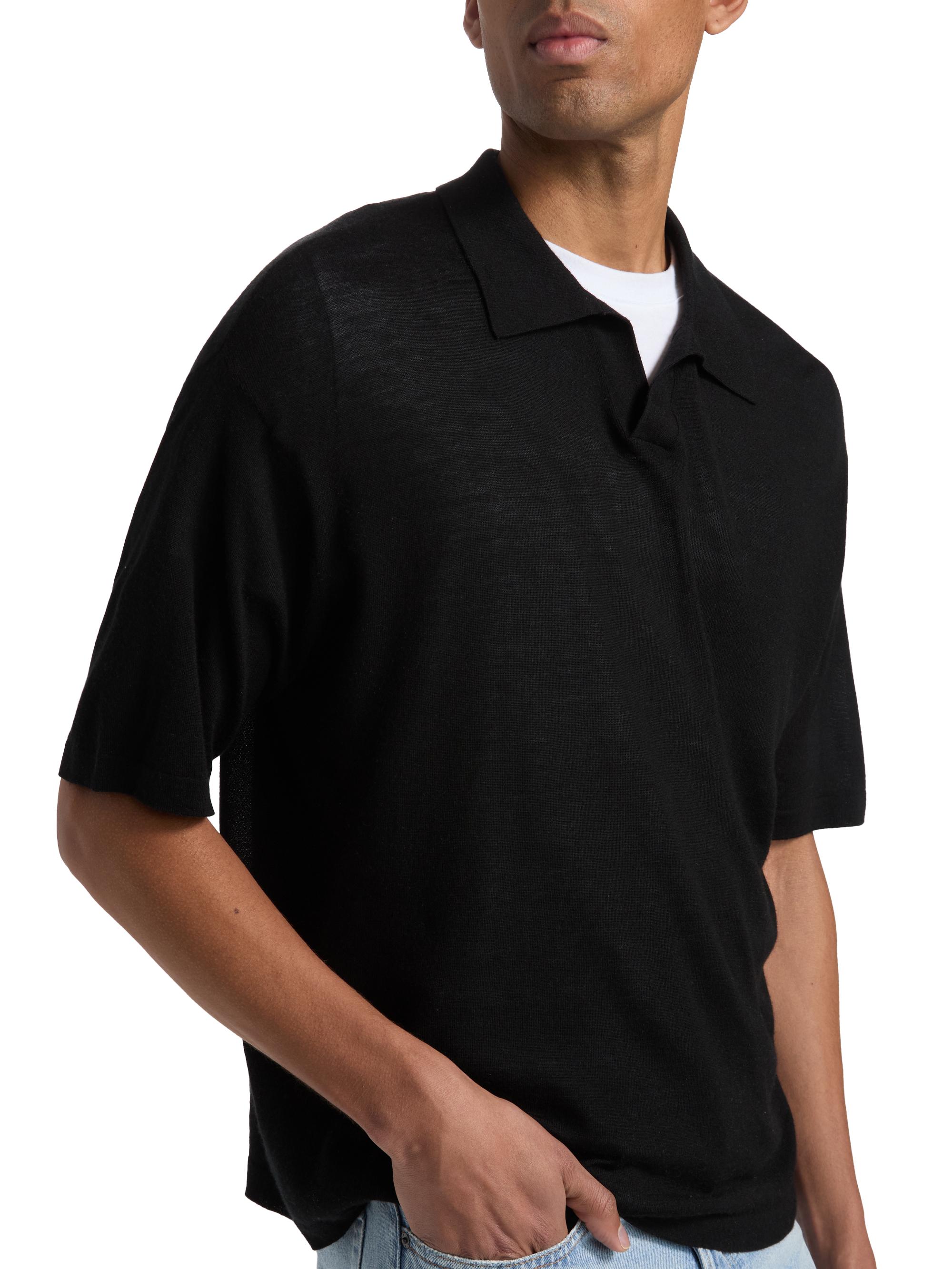 FRAME Men's Superfine Wool-Cashmere Short-Sleeve Polo Sweater - Black | Thumbnail 6