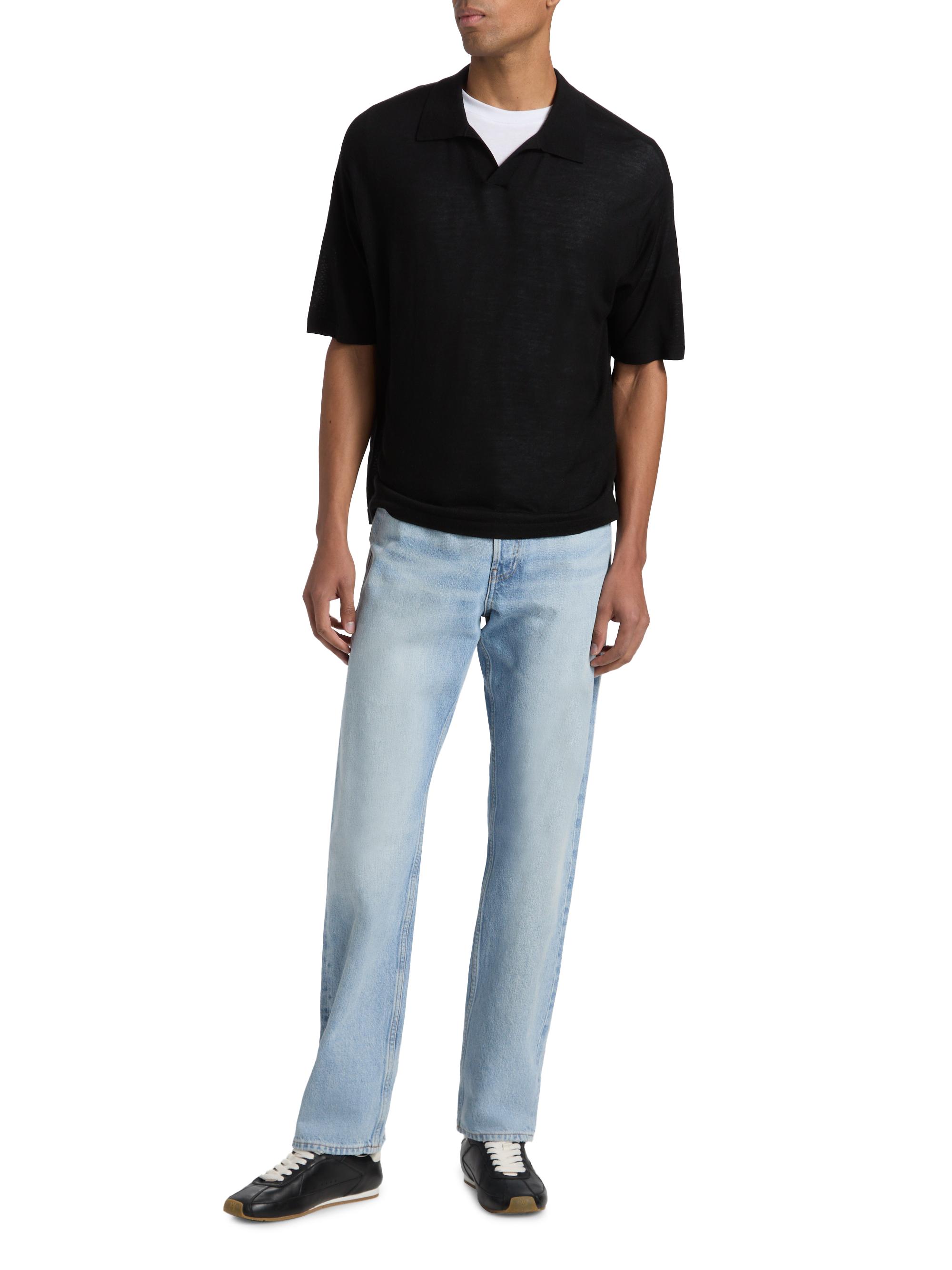 FRAME Men's Superfine Wool-Cashmere Short-Sleeve Polo Sweater - Black | Thumbnail 2