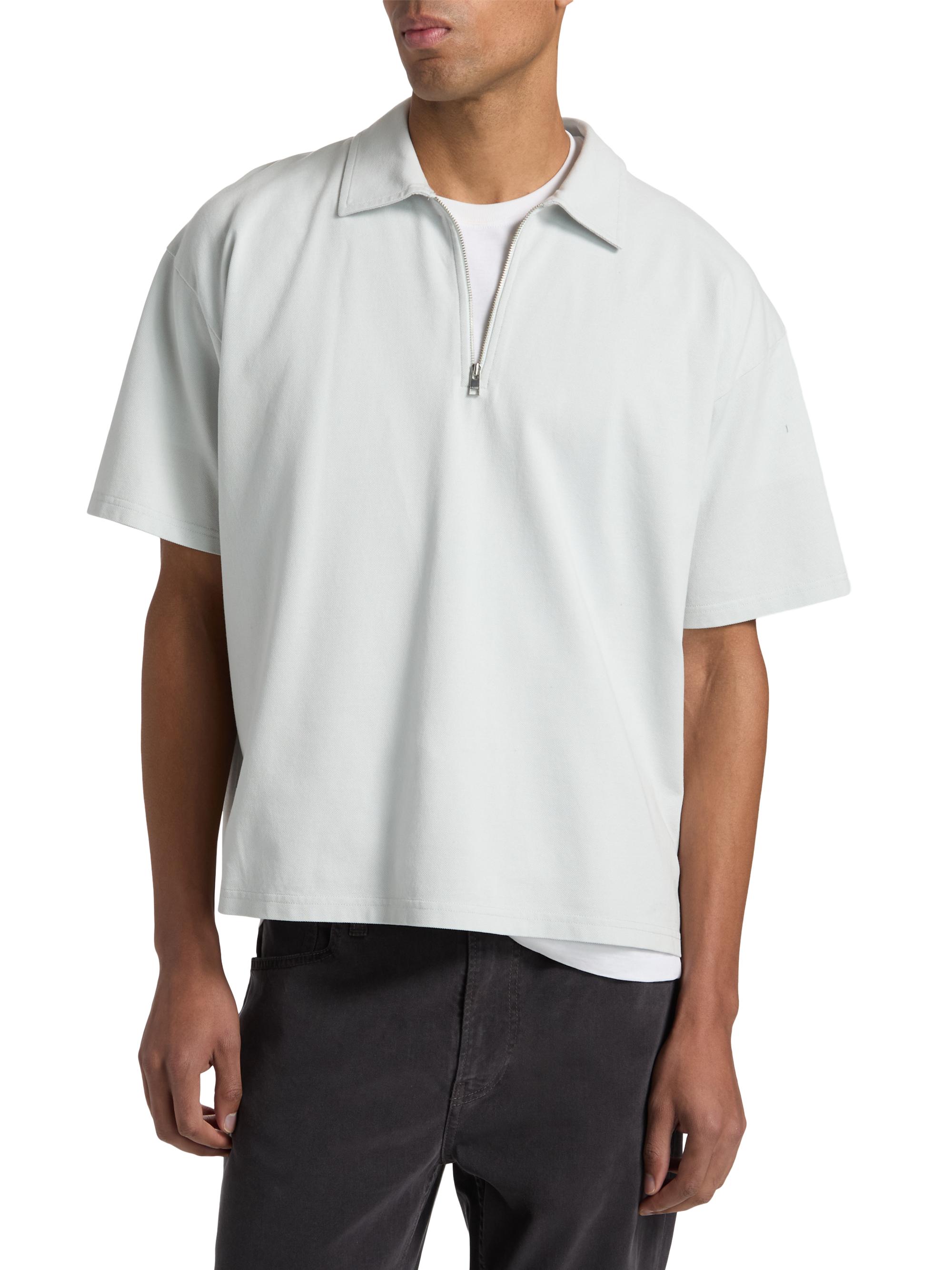 FRAME Men's Pique Half-Zip Polo Shirt - Pale Blue | Thumbnail 3