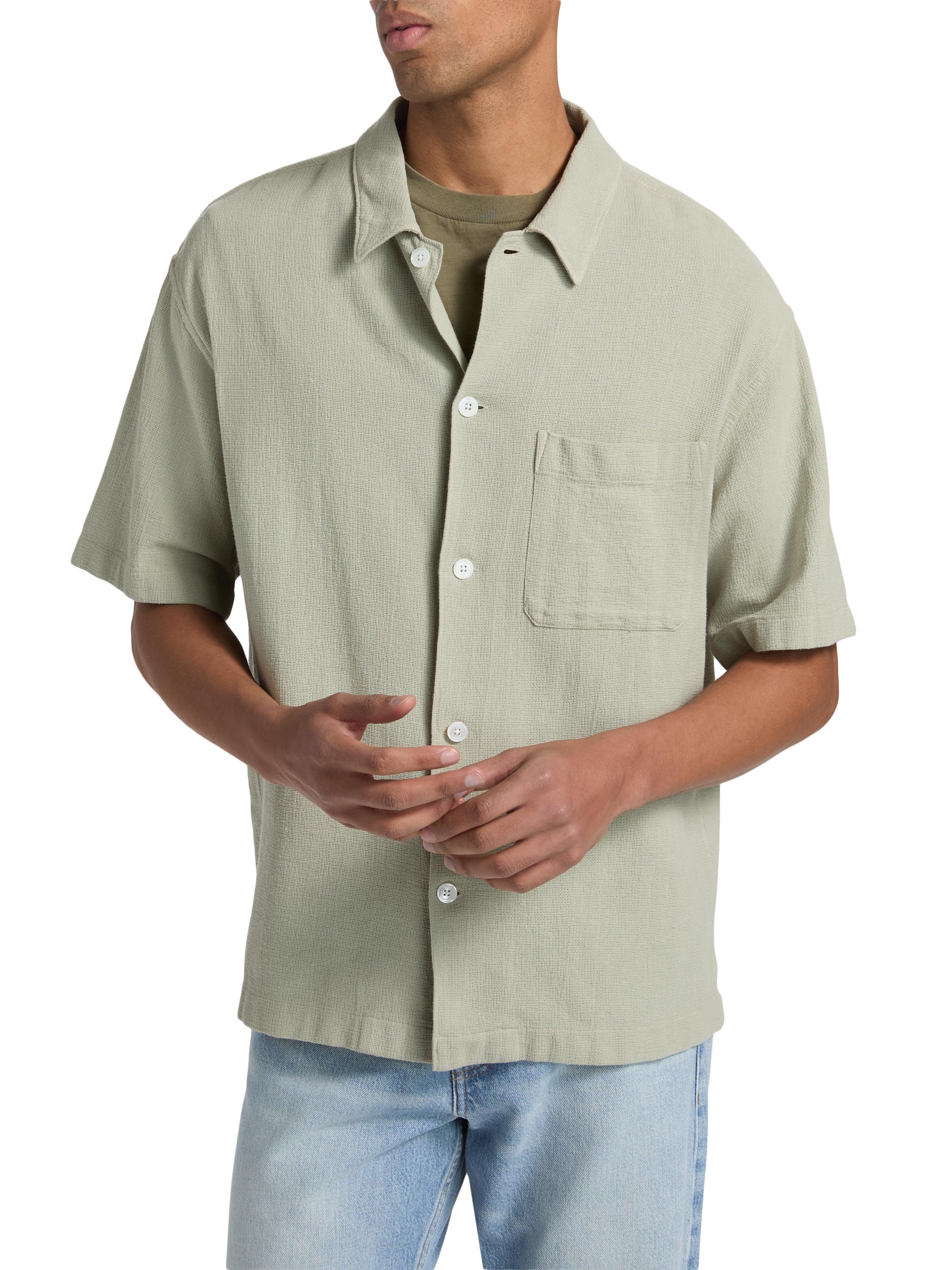 FRAME Men's Open Weave Short-Sleeve Shirt - Moss Green | Thumbnail 3