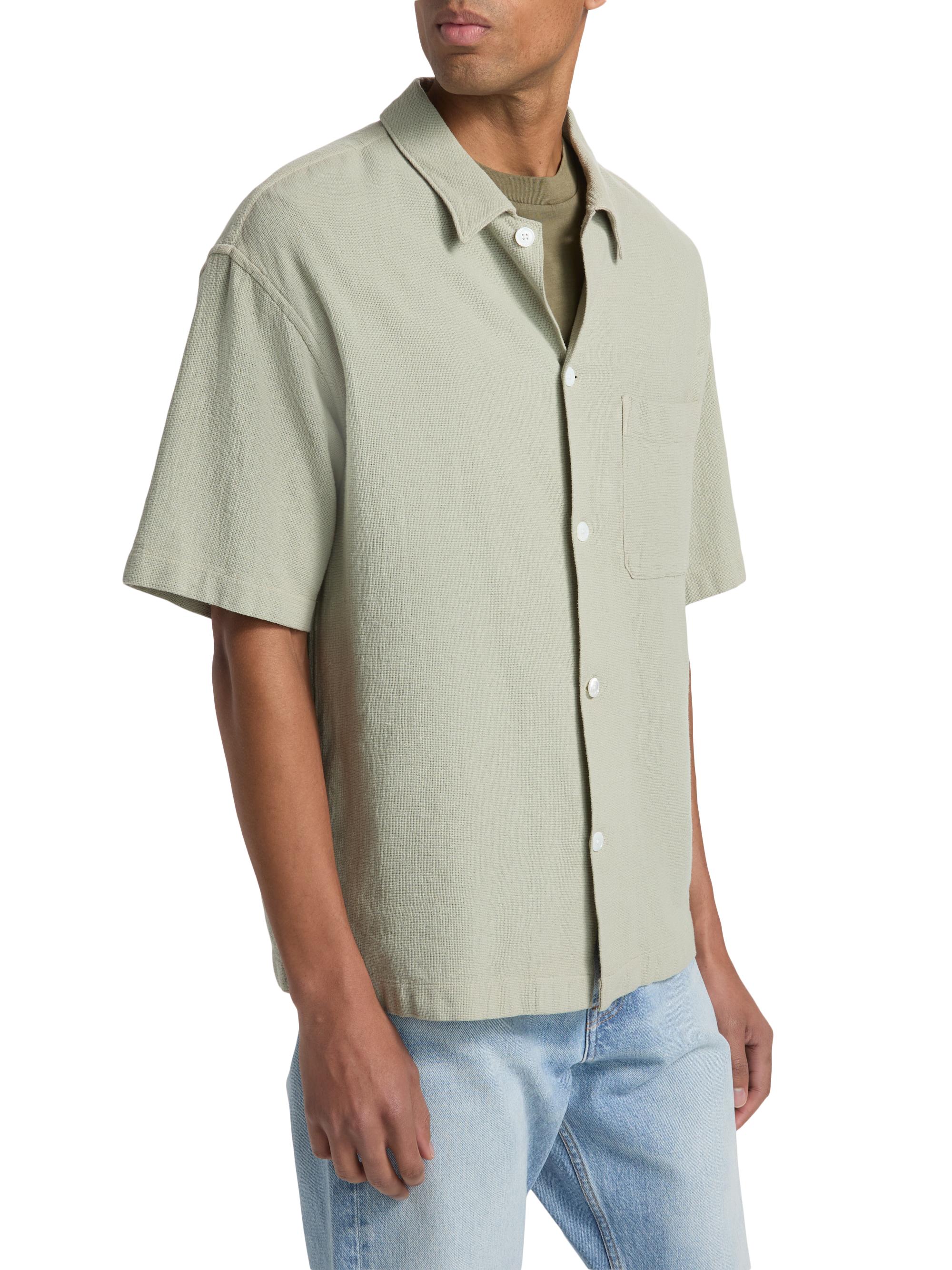FRAME Men's Open Weave Short-Sleeve Shirt - Moss Green | Thumbnail 4