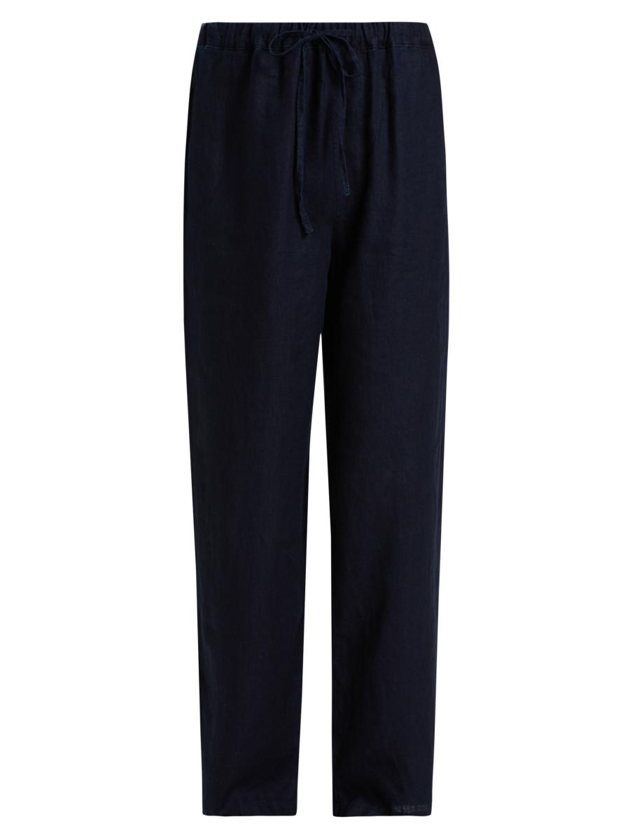 Frame Men's Linen Drawstring Straight-leg Pants In Black