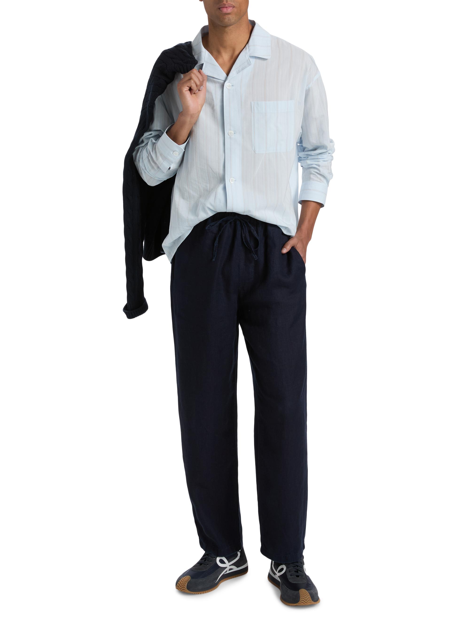 FRAME Men's Linen Drawstring Straight-Leg Pants - Rinse | Thumbnail 2