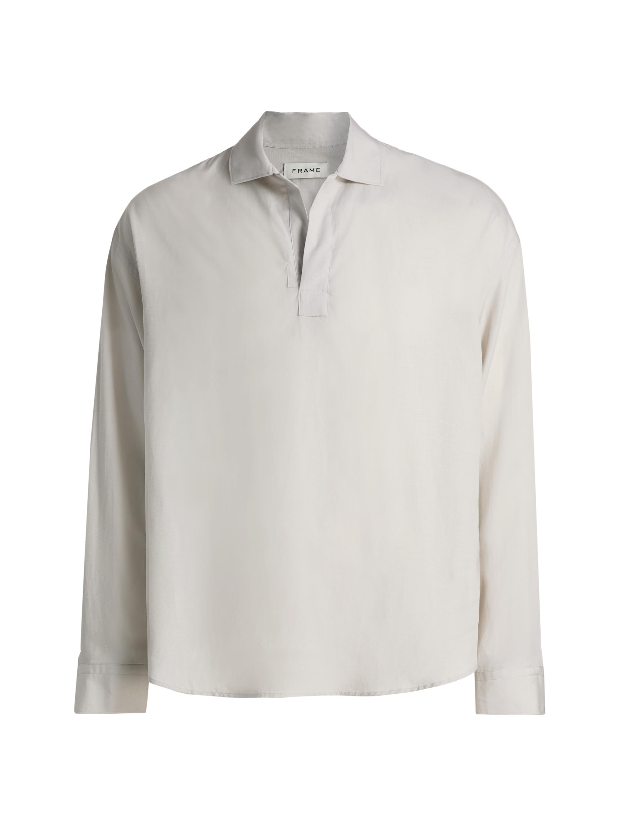 FRAME Men's Linen Long-Sleeve Polo Shirt - Dusty Beige