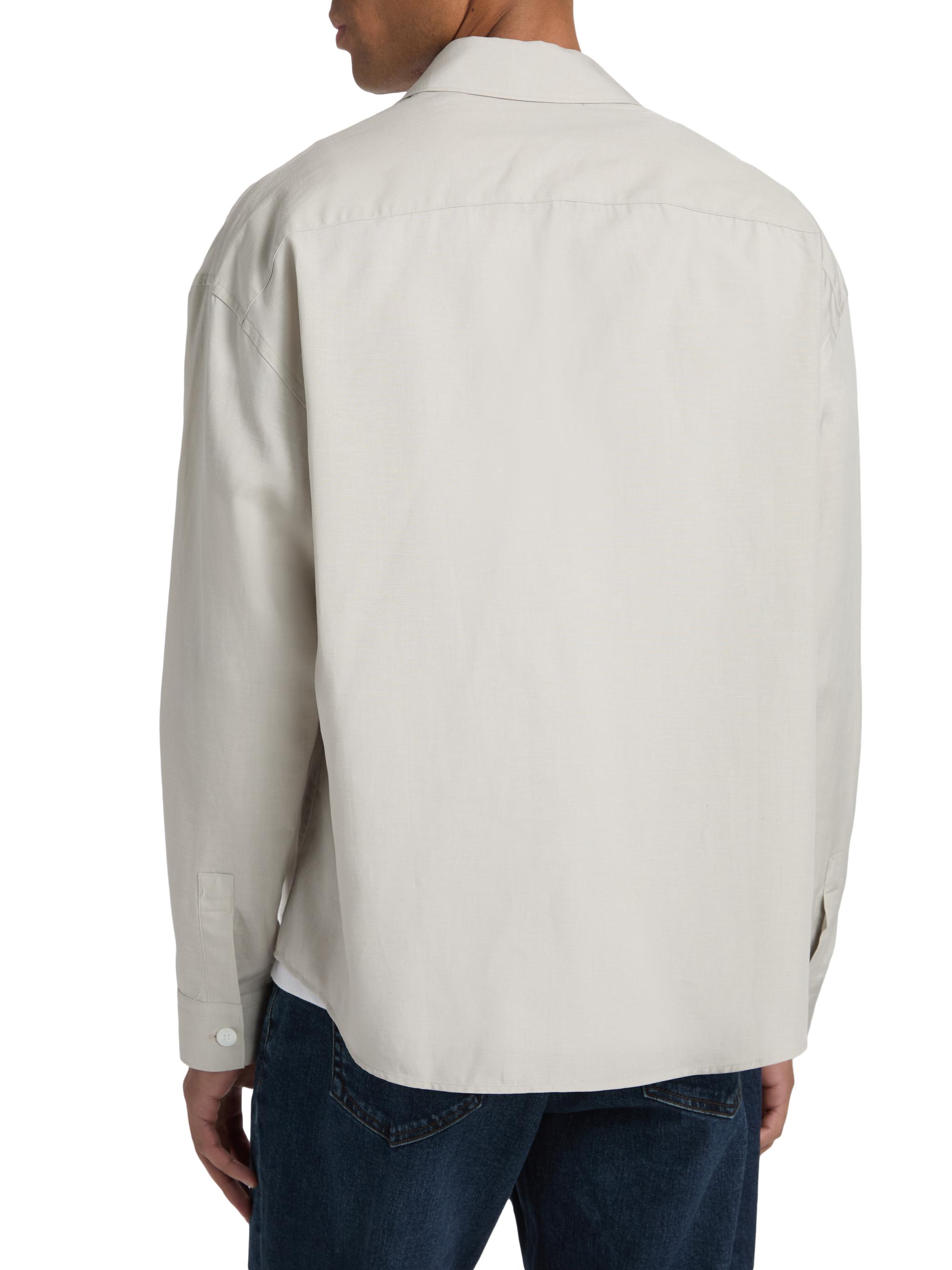 FRAME Men's Linen Long-Sleeve Polo Shirt - Dusty Beige | Thumbnail 5