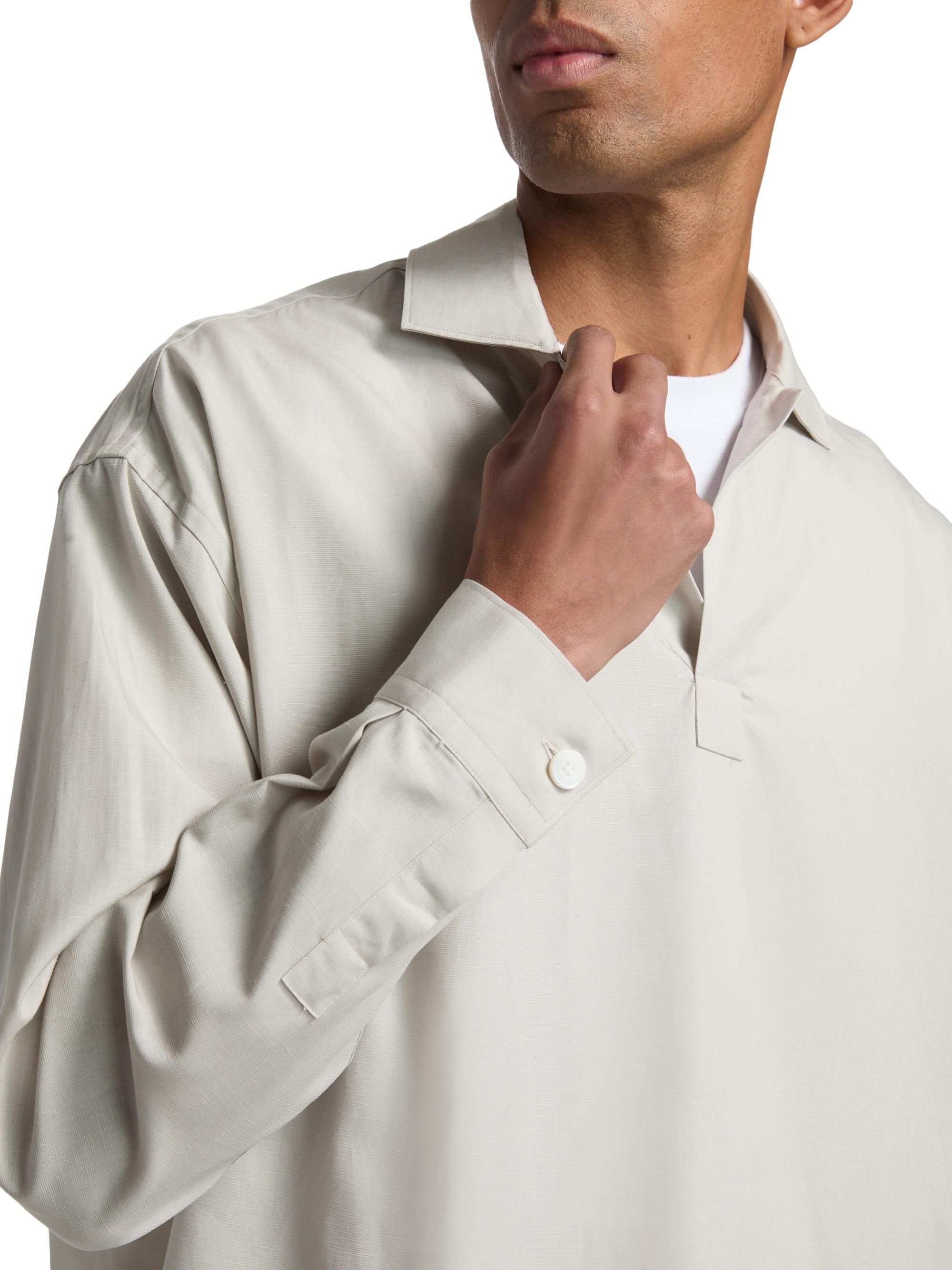 FRAME Men's Linen Long-Sleeve Polo Shirt - Dusty Beige | Thumbnail 6