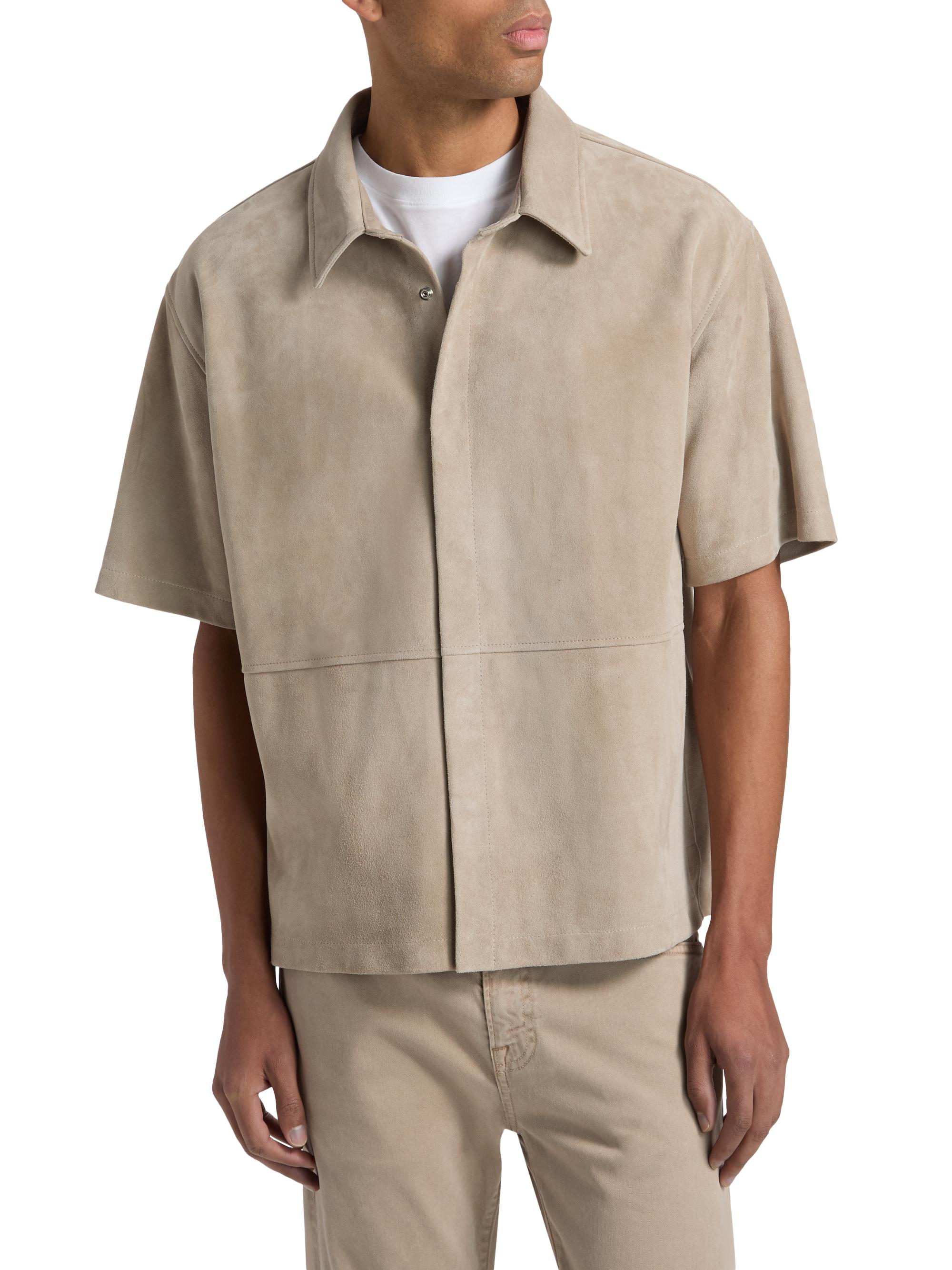 FRAME Men's Suede Button-Front Shirt - Dusty Beige | Thumbnail 3