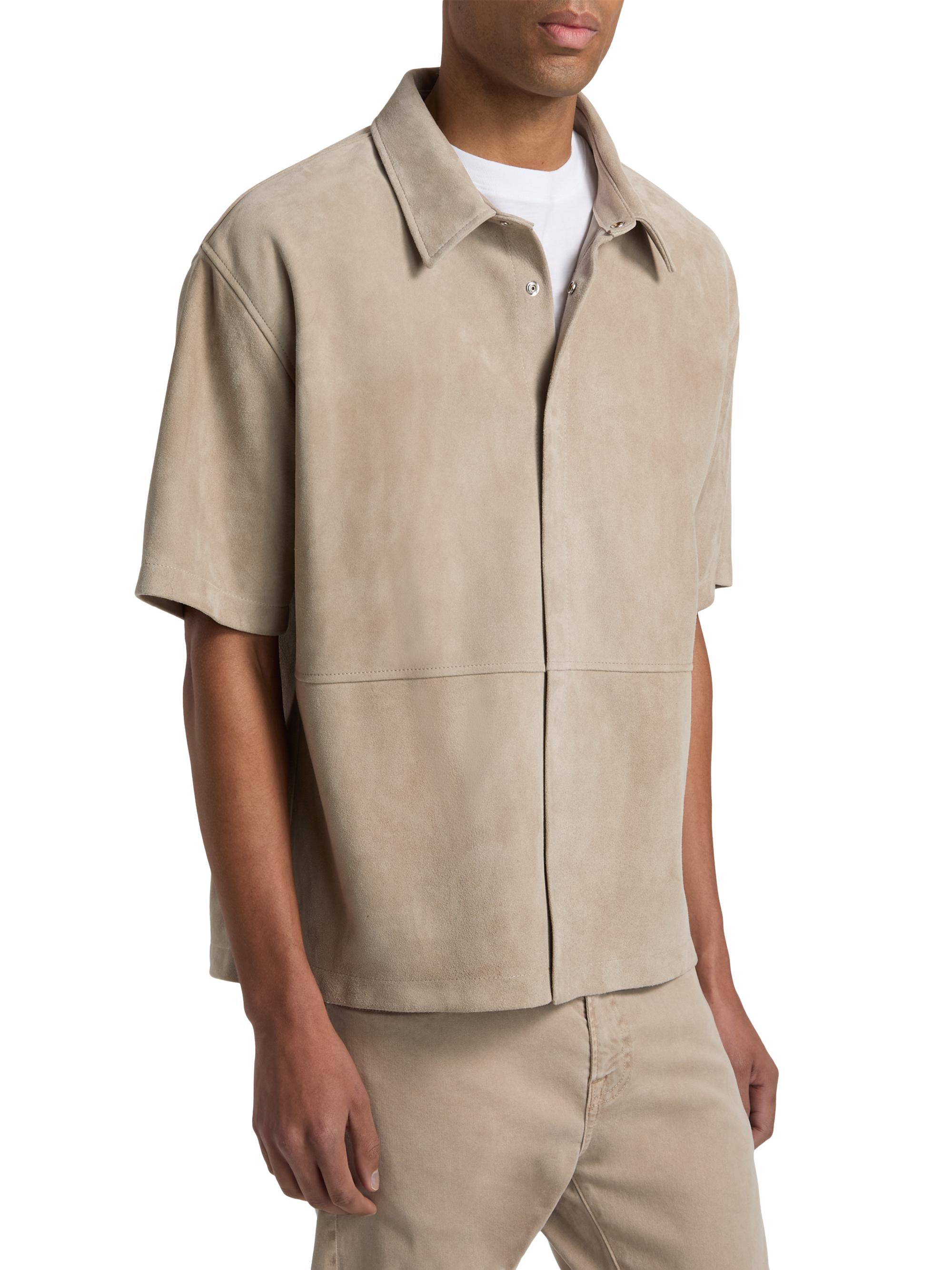 FRAME Men's Suede Button-Front Shirt - Dusty Beige | Thumbnail 4