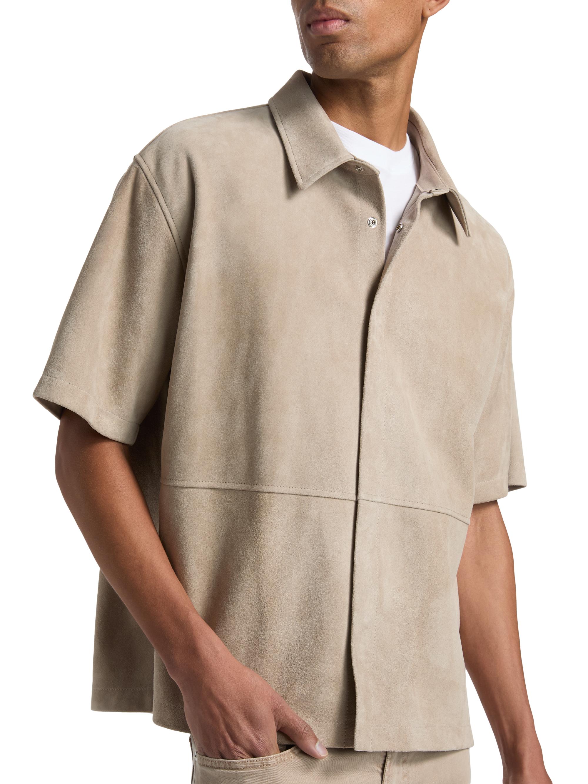 FRAME Men's Suede Button-Front Shirt - Dusty Beige | Thumbnail 6