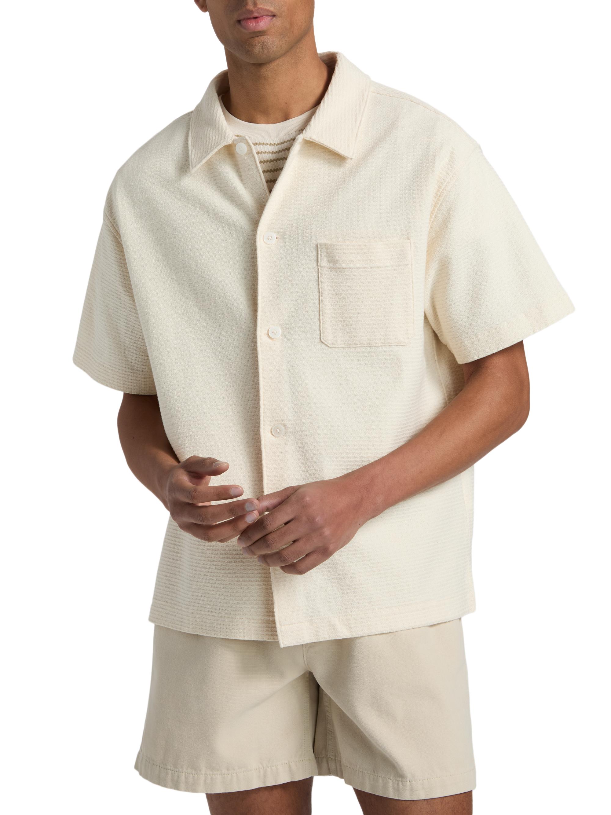 FRAME Men's Jacquard Cotton Short-Sleeve Shirt - Cream | Thumbnail 3