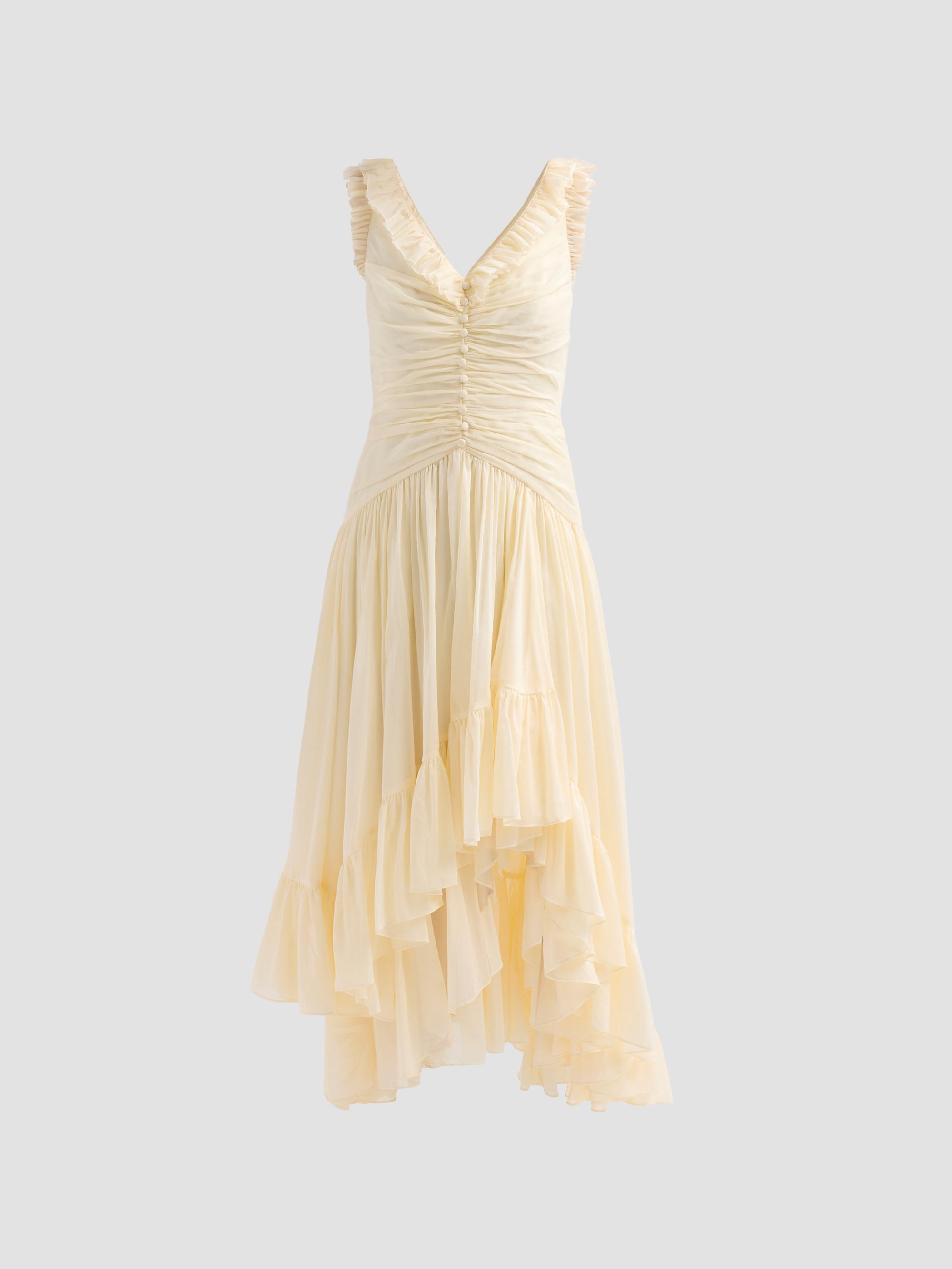Cinq à Sept Women's Rosalba Cotton-Silk Gathered Midi-Dress - Gardenia | Thumbnail 6