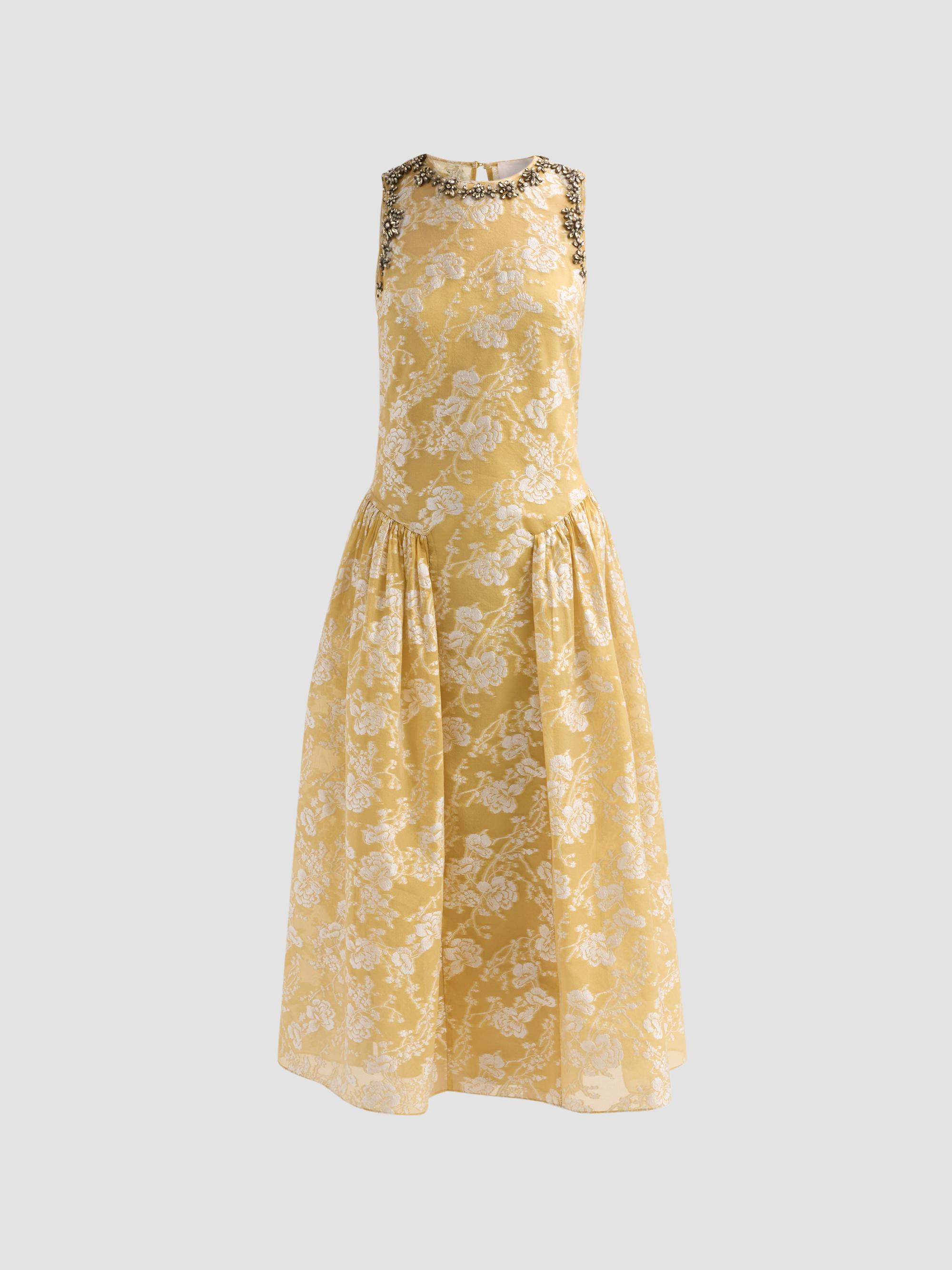 champagne sequin embroidered midi dress Self-Portrait Sequined Embroidered Dress