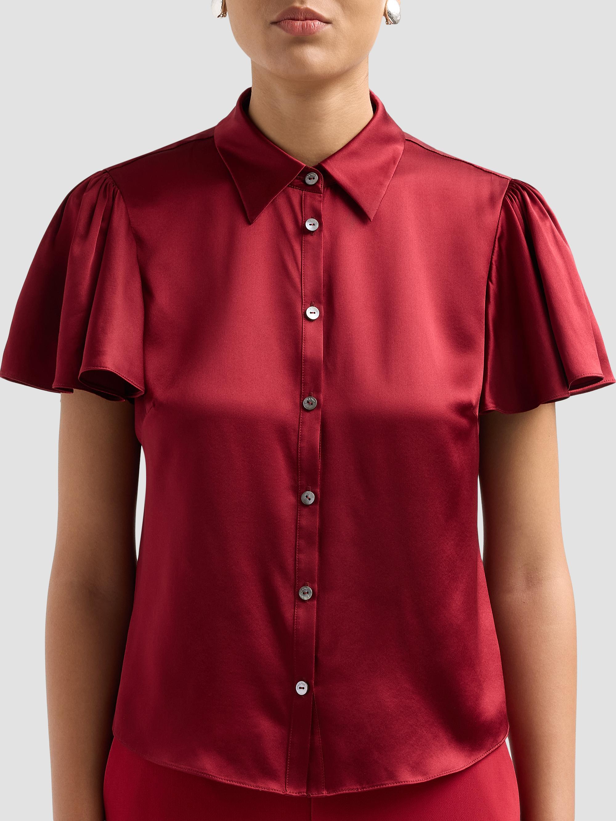 Cinq à Sept Women's Fiona Silk Flutter-Sleeve Top - Berrywine | Thumbnail 5