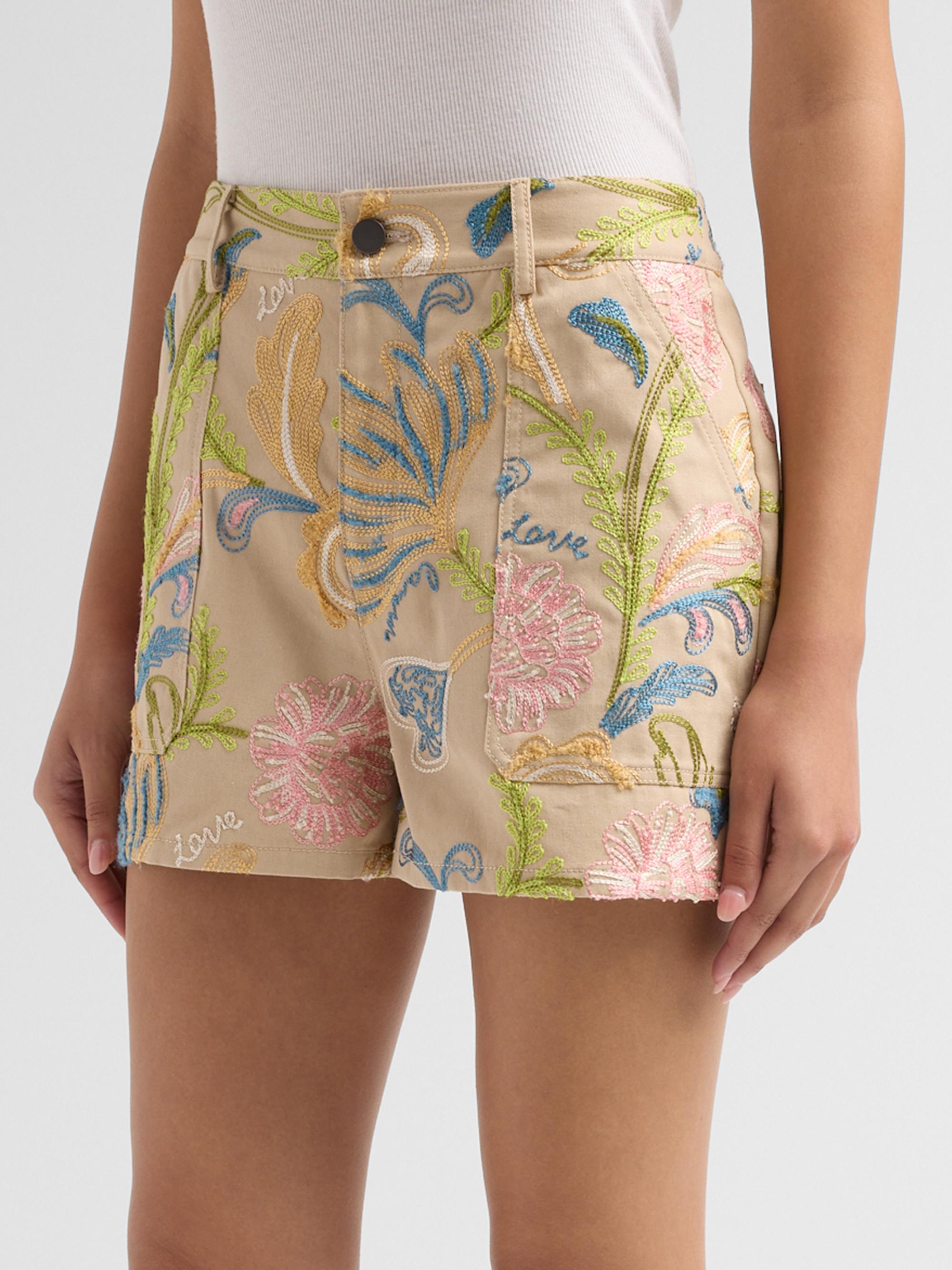 Cinq à Sept Women's Addie Floral-Embroidered Shorts - Khaki Multi | Thumbnail 4