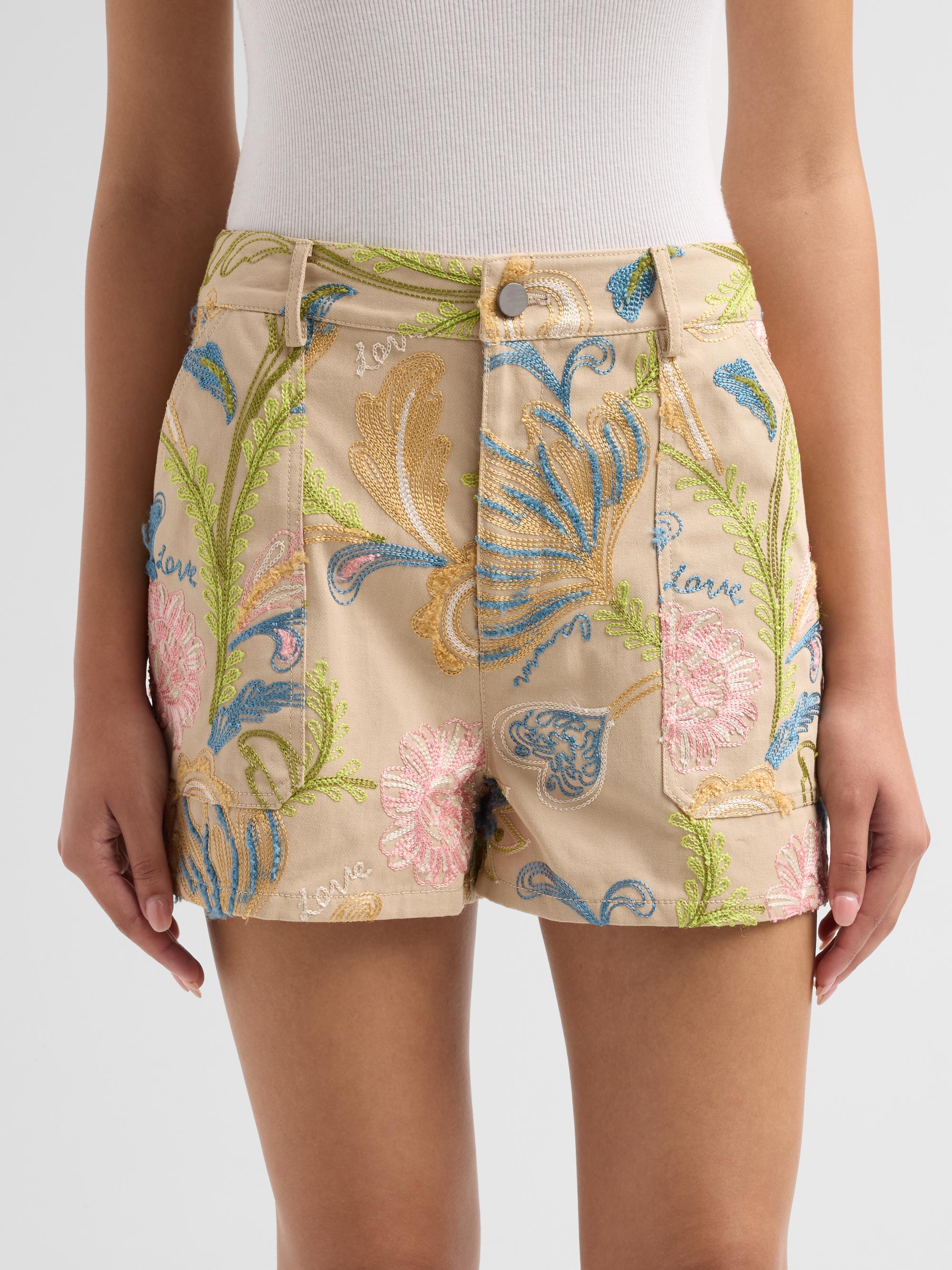 Cinq à Sept Women's Addie Floral-Embroidered Shorts - Khaki Multi | Thumbnail 5