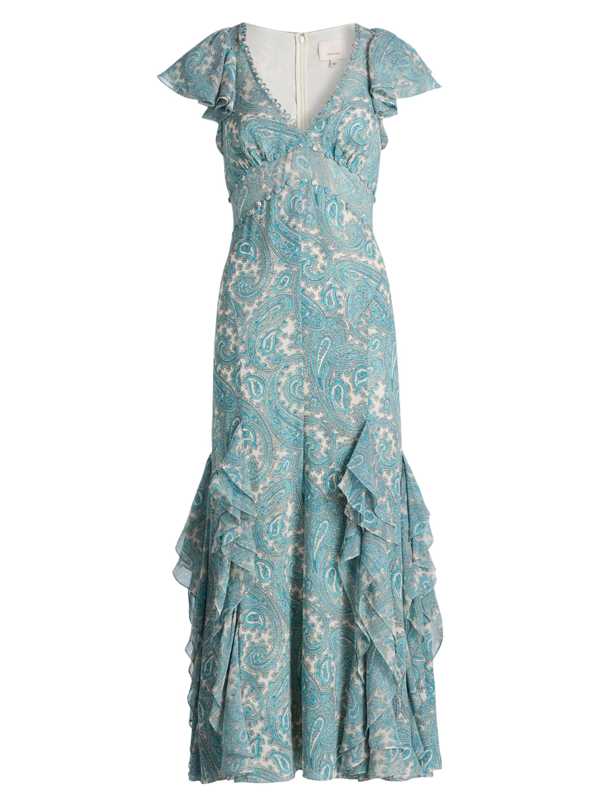 Cinq à Sept Women's Hendrix Paisley A-Line Midi-Dress - Gardenia Blue Graphite