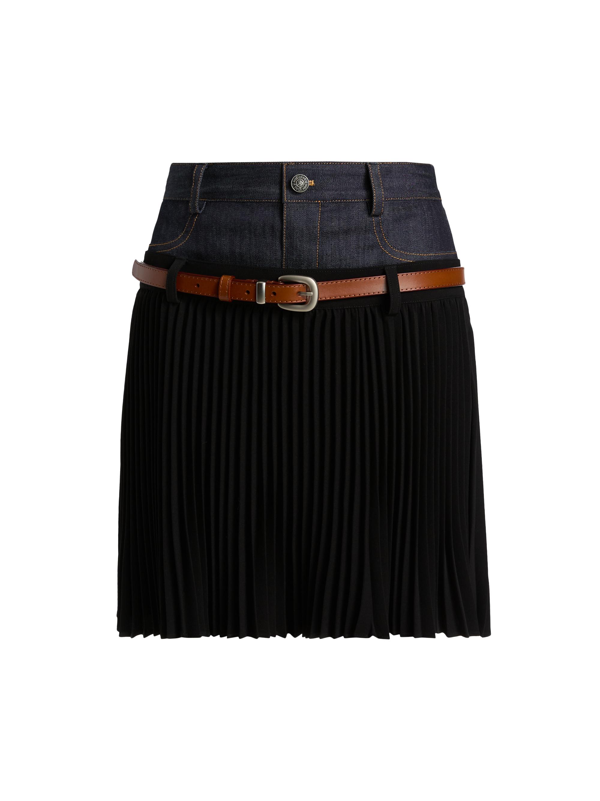 Cinq à Sept Women's Dionne Mixed-Media Belted Mini Skirt - Indigo Black
