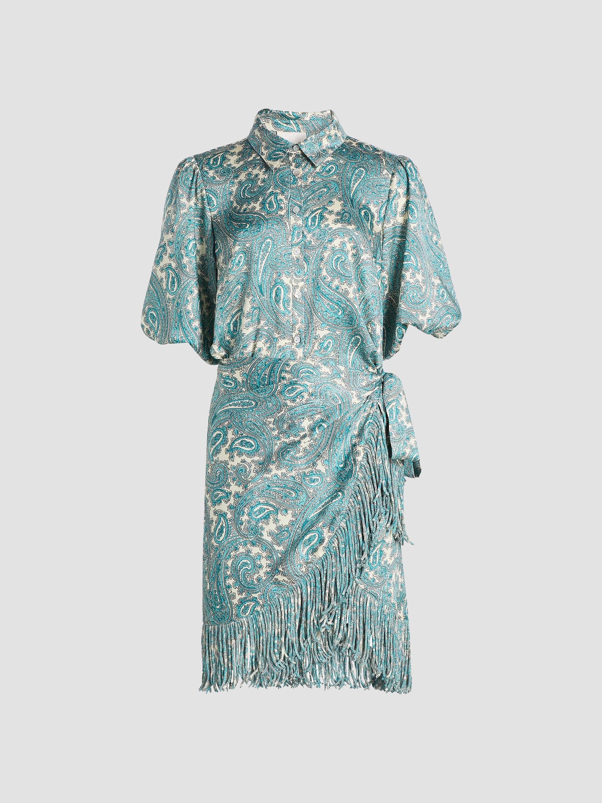 Cinq à Sept Women's Hendrix Paisley Fringed Wrap Minidress - Gardenia Blue Graphite