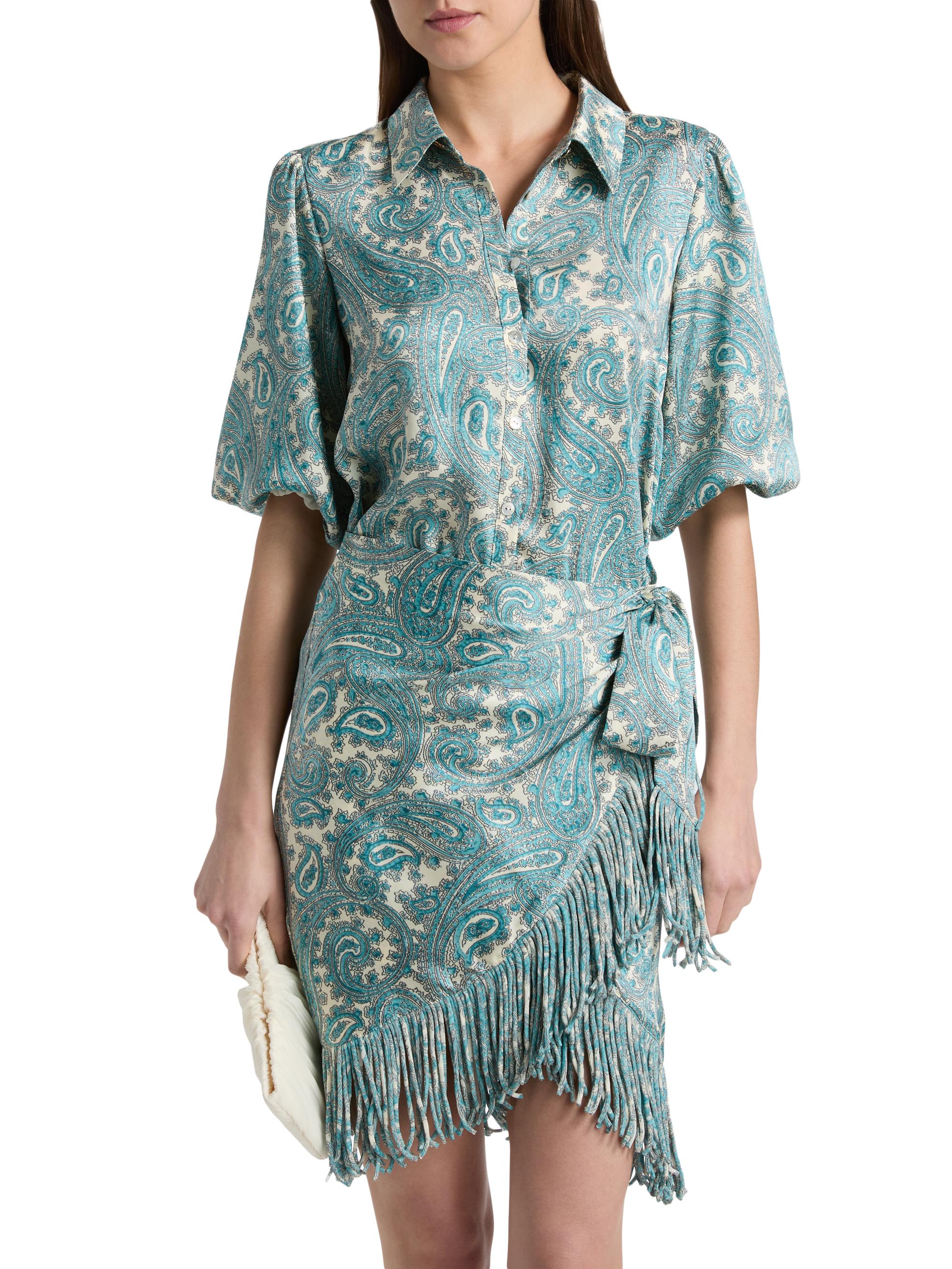 Cinq à Sept Women's Hendrix Paisley Fringed Wrap Minidress - Gardenia Blue Graphite | Thumbnail 3
