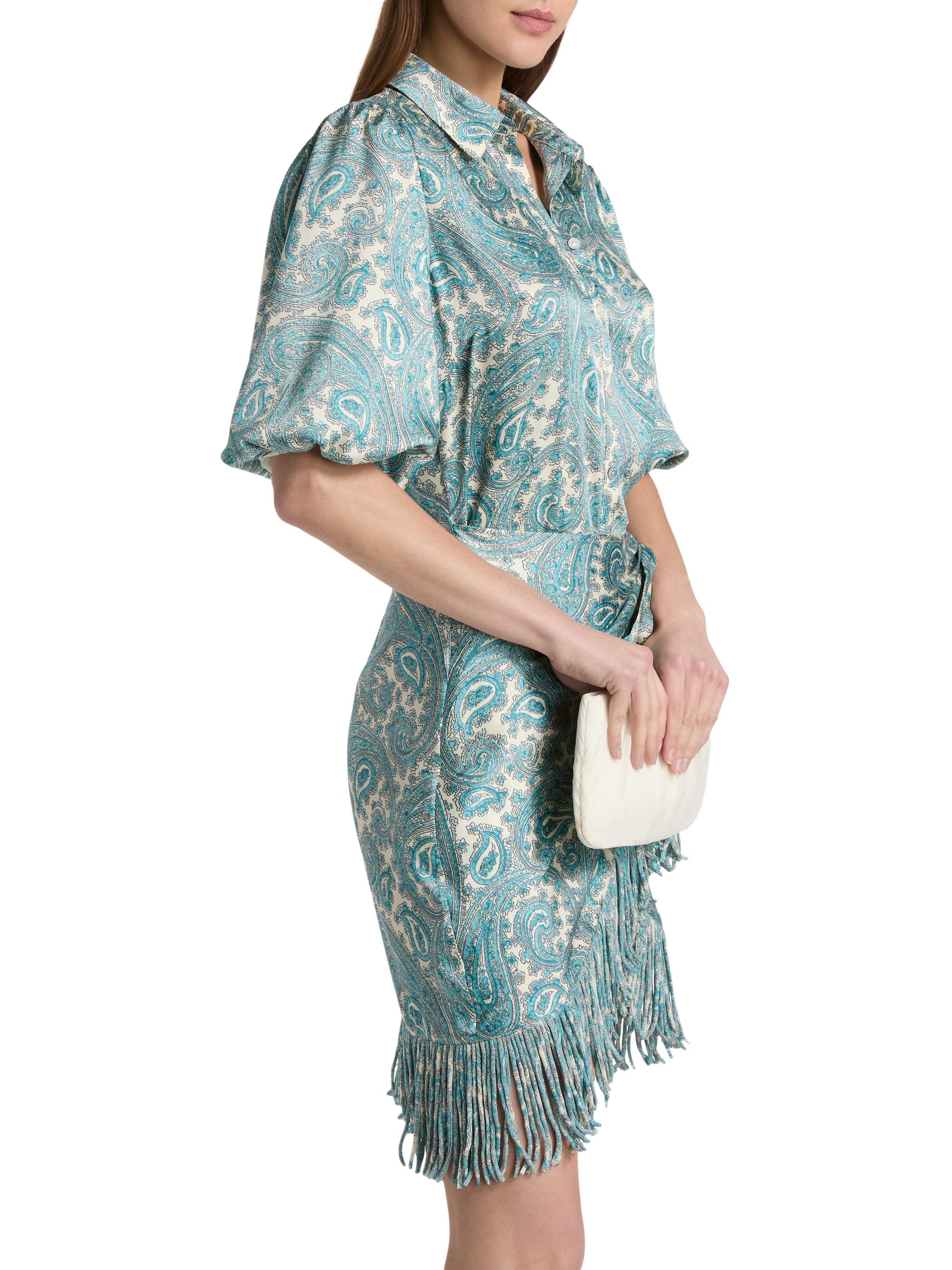 Cinq à Sept Women's Hendrix Paisley Fringed Wrap Minidress - Gardenia Blue Graphite | Thumbnail 4