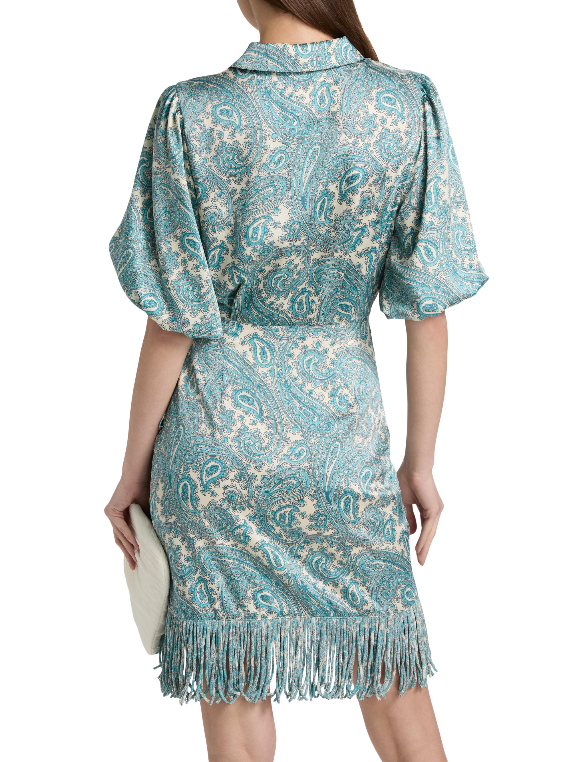 Cinq à Sept Women's Hendrix Paisley Fringed Wrap Minidress - Gardenia Blue Graphite | Thumbnail 5