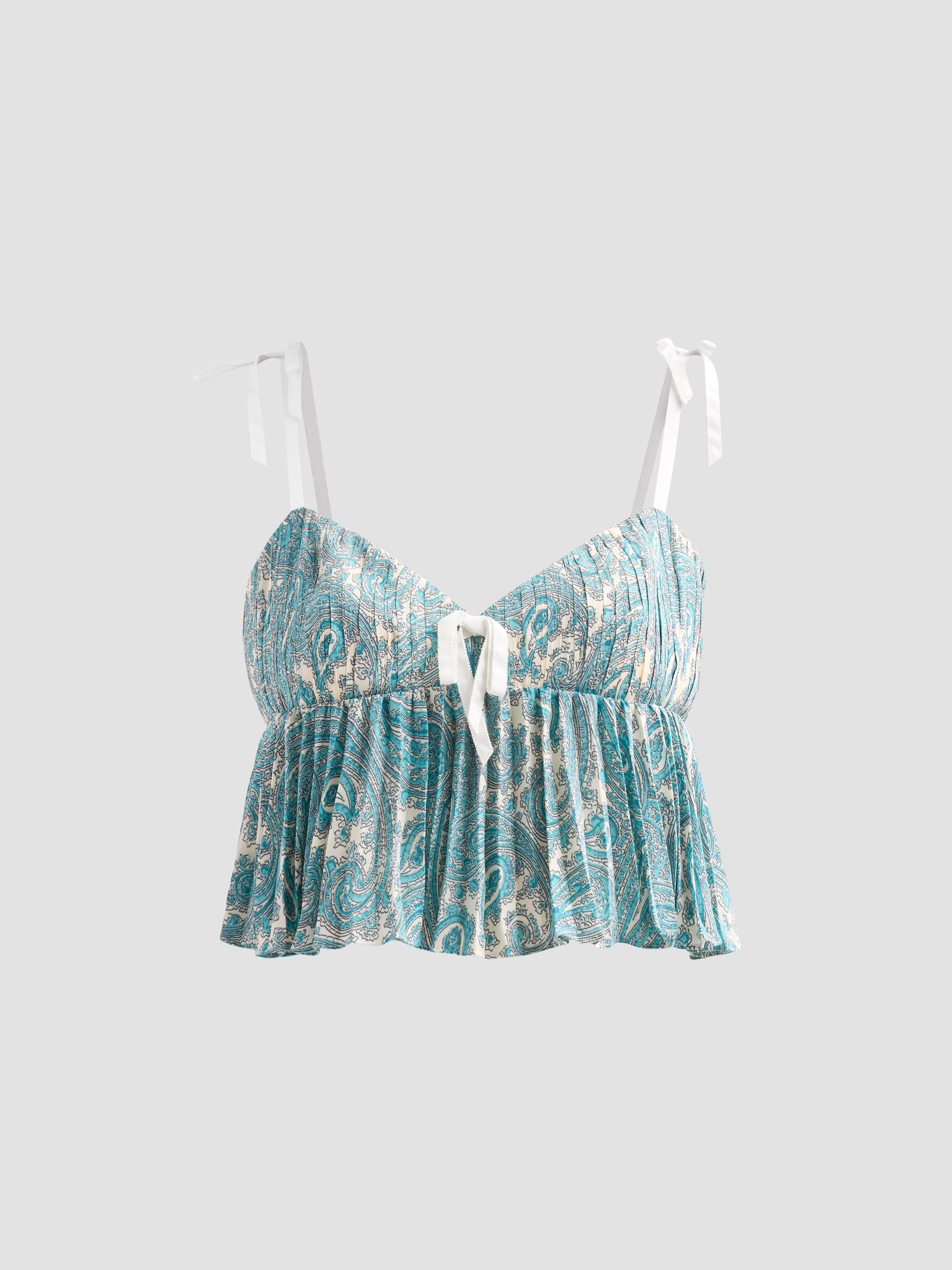 Cinq à Sept Women's Hendrix Paisley Orianna Crop Top - Gardenia Blue Graphite