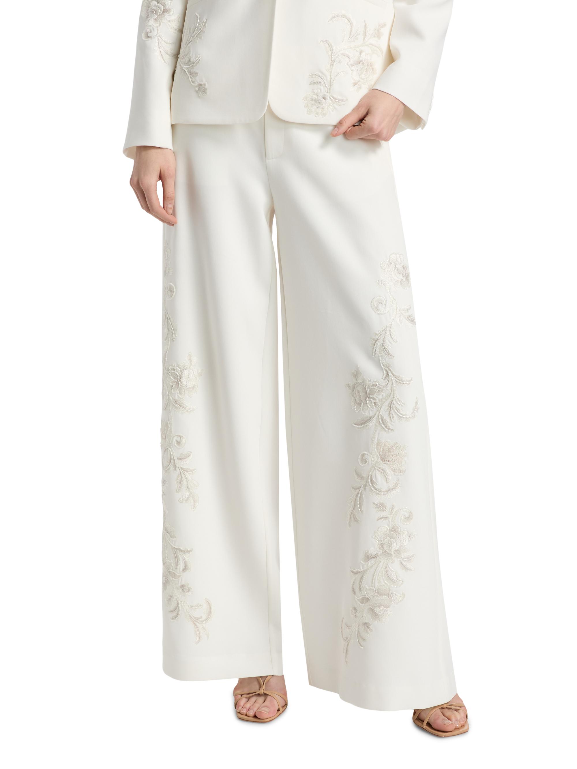 Cinq à Sept Women's Roxane Embroidered Wide-Leg Pants -  Natural | Thumbnail 3