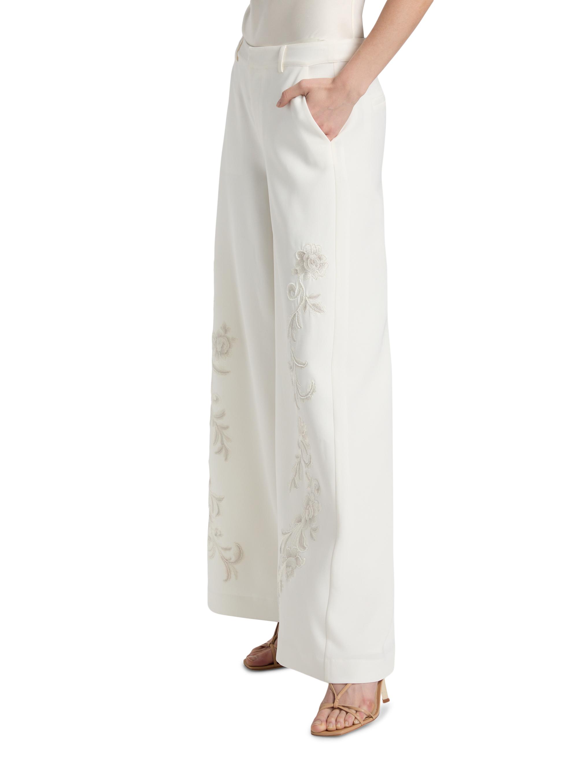 Cinq à Sept Women's Roxane Embroidered Wide-Leg Pants -  Natural | Thumbnail 4