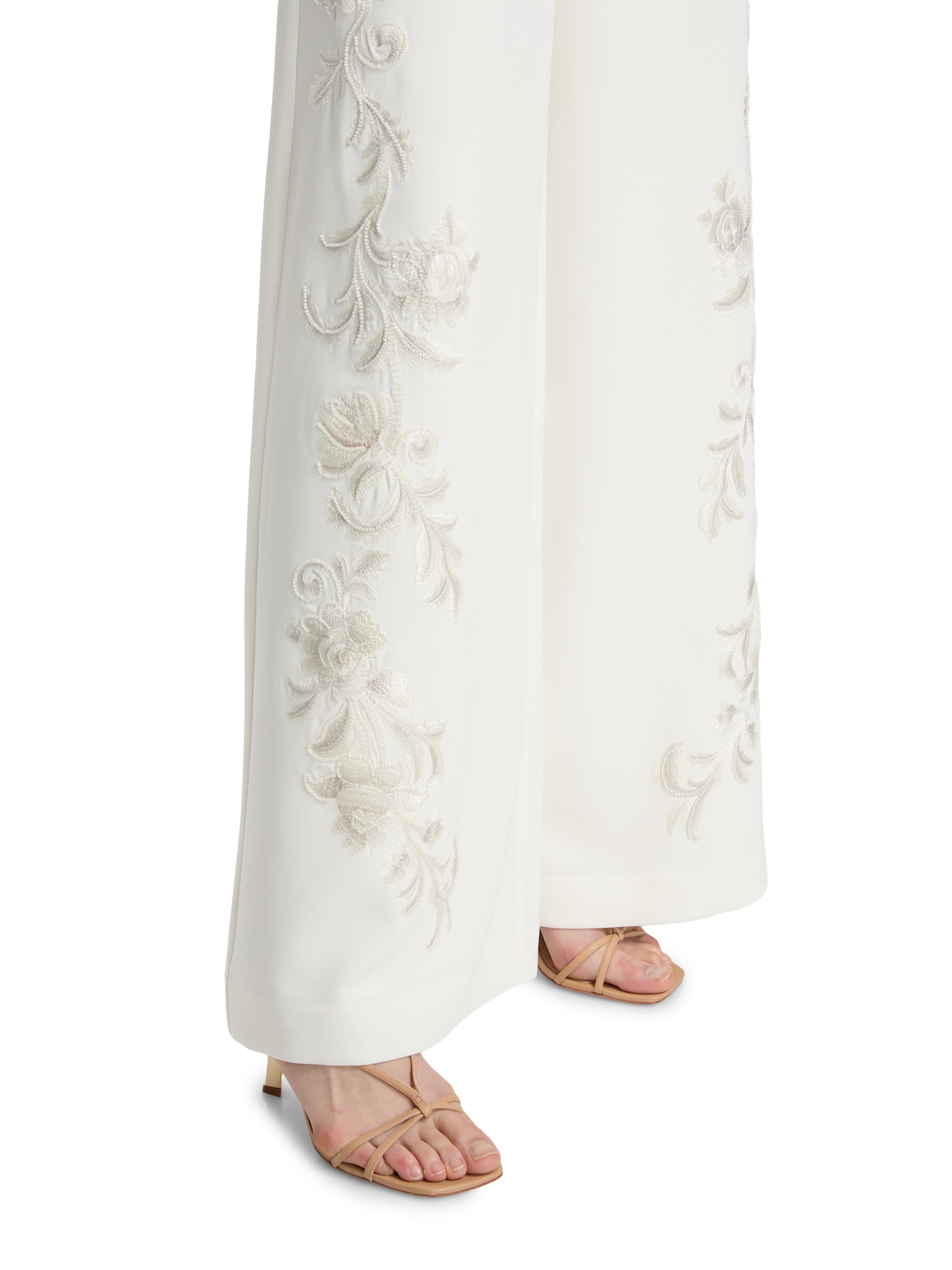 Cinq à Sept Women's Roxane Embroidered Wide-Leg Pants -  Natural | Thumbnail 6