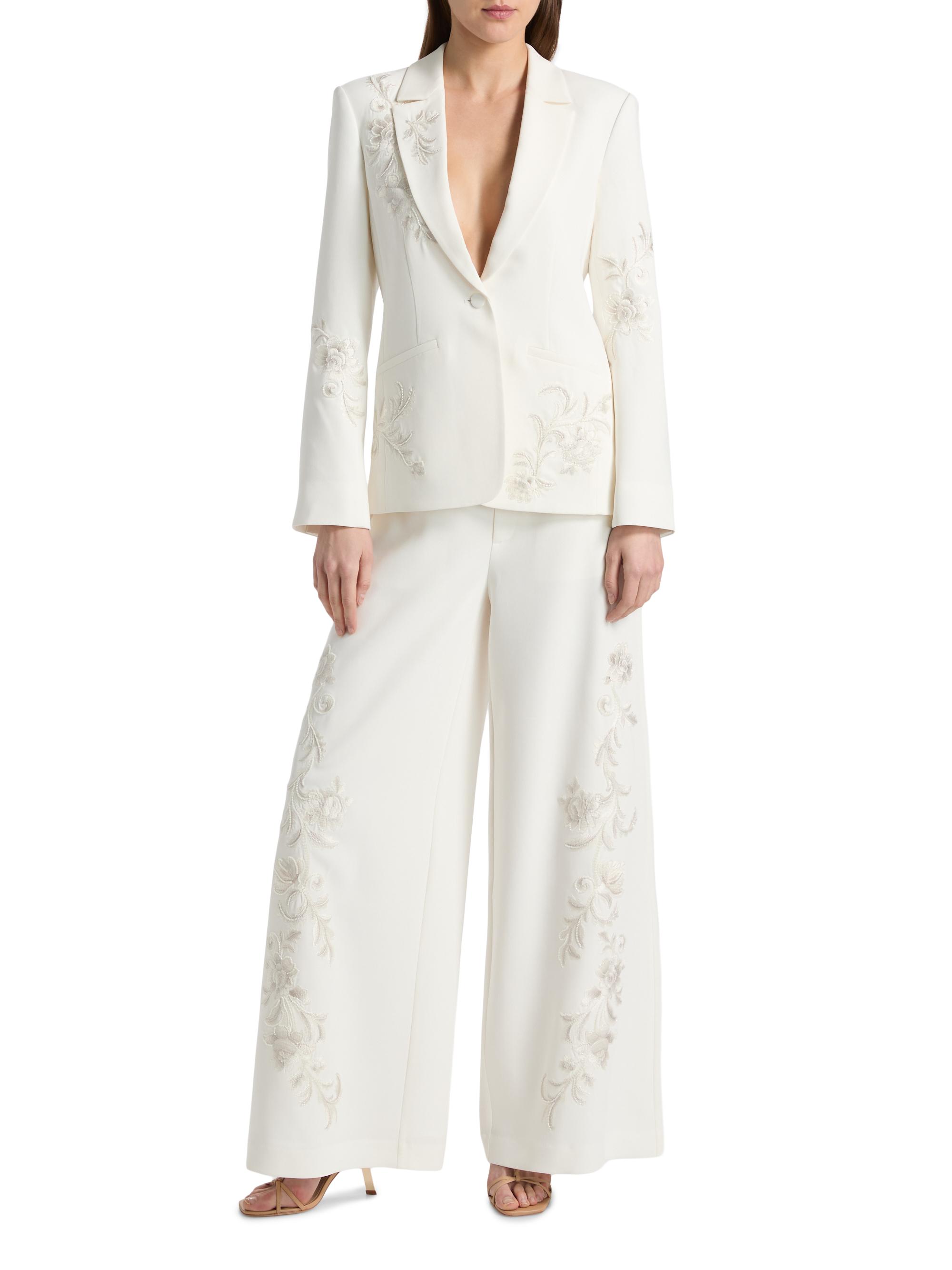 Cinq à Sept Women's Roxane Embroidered Wide-Leg Pants -  Natural | Thumbnail 2