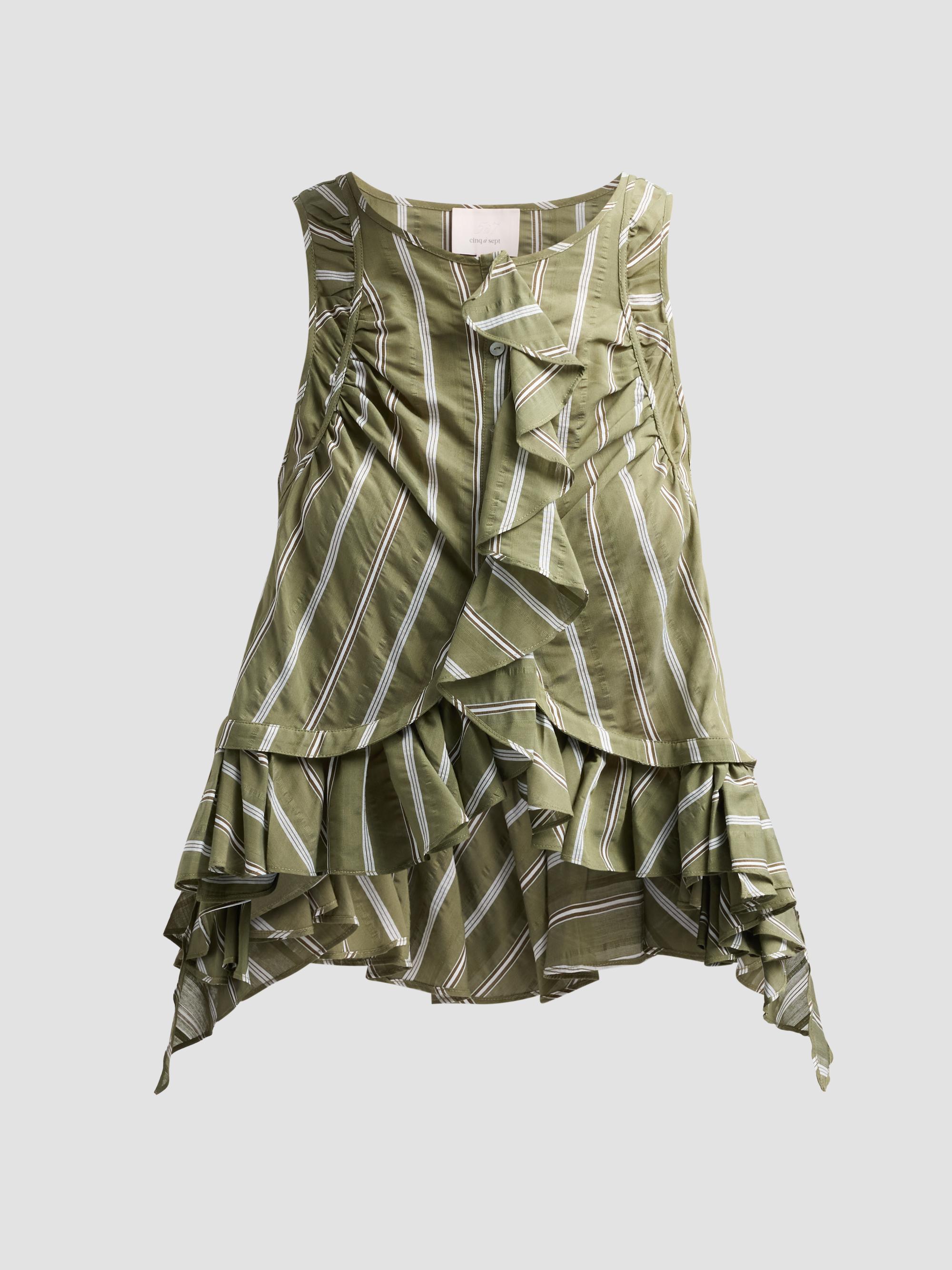 Cinq à Sept Women's Azura Striped Ruffled Sleeveless Top - Olive Noir | Thumbnail 6