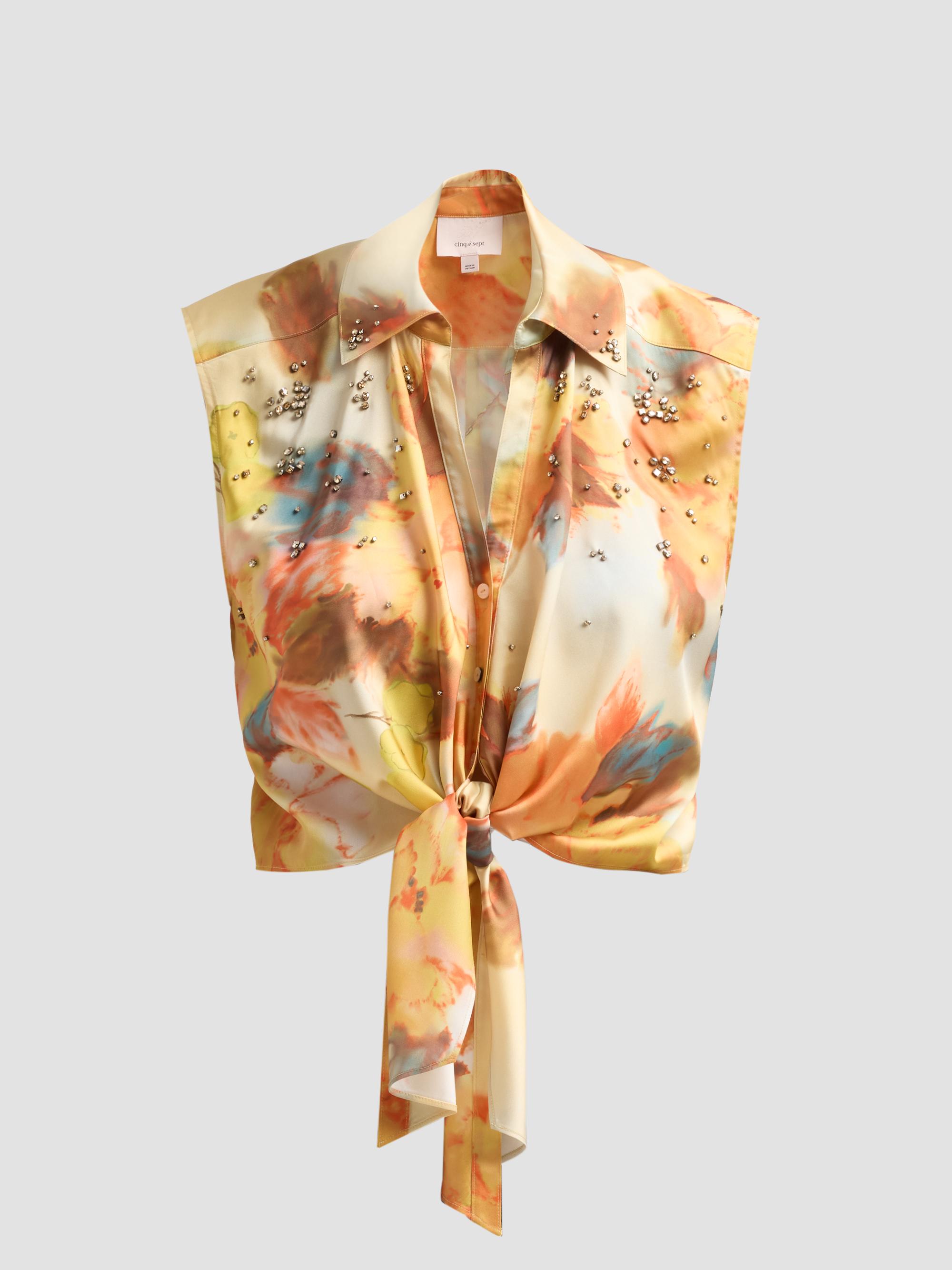 Cinq à Sept Women's Marianna Watercolor Floral Sleeveless Top - Smoke Sand Multi | Thumbnail 6