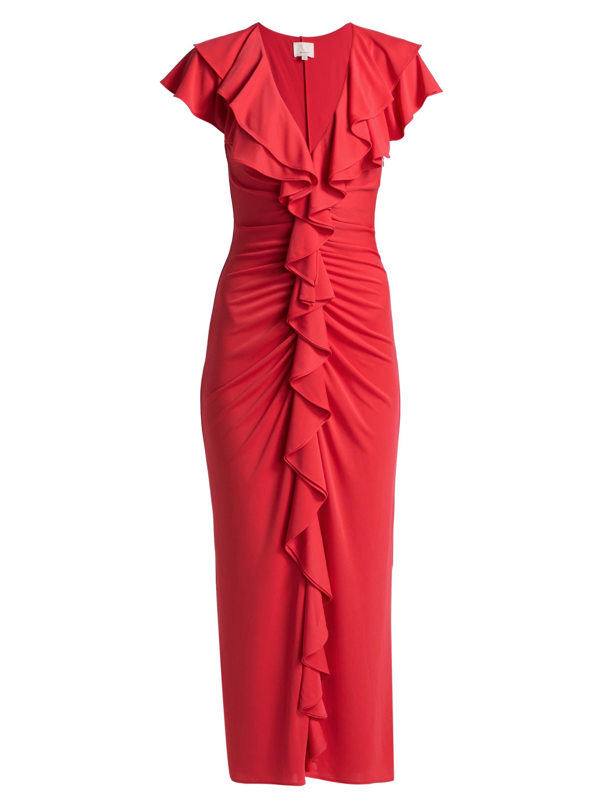 Cinq à Sept Women's Tallis Ruched Ruffled Midi-Dress - Crimson Aura
