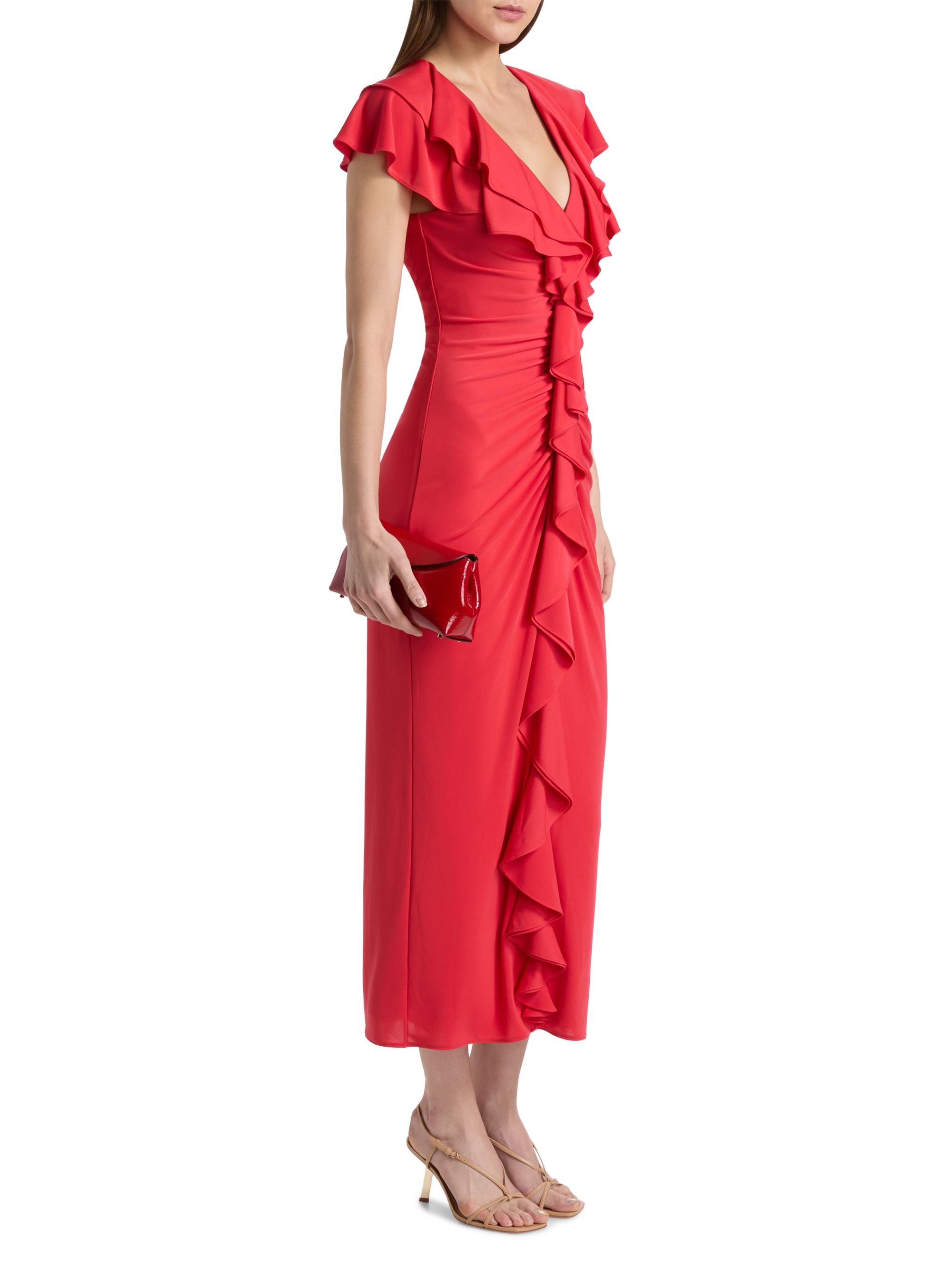 Cinq à Sept Women's Tallis Ruched Ruffled Midi-Dress - Crimson Aura | Thumbnail 4