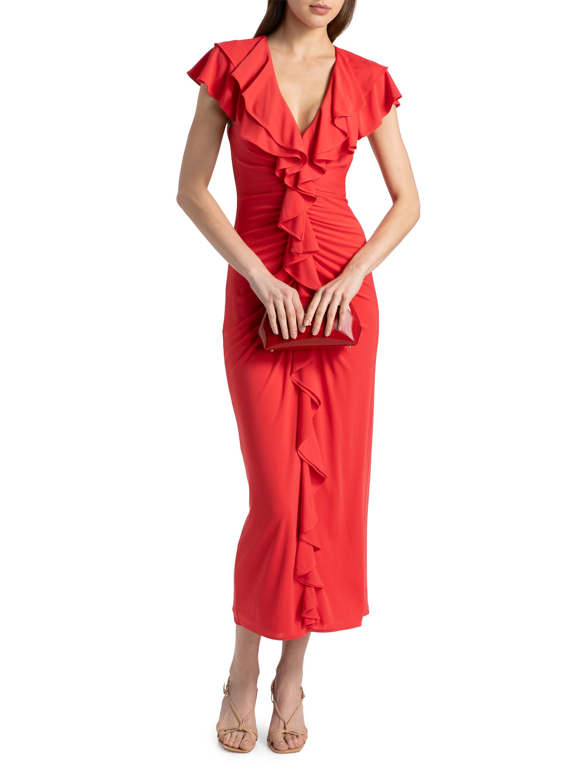 Cinq à Sept Women's Tallis Ruched Ruffled Midi-Dress - Crimson Aura | Thumbnail 2