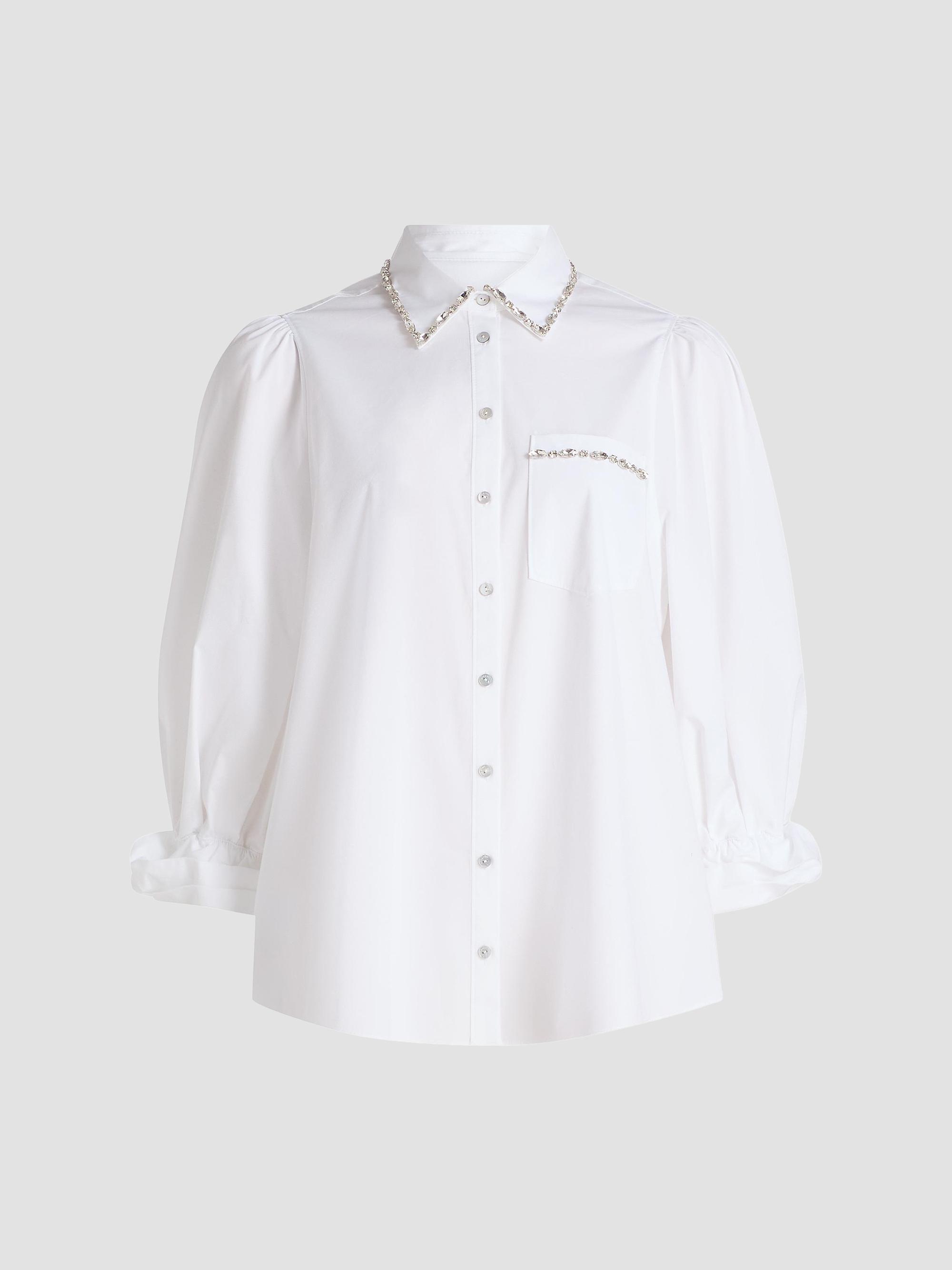 Cinq à Sept Women's Kaitlin Embellished Cotton-Blend Poplin Shirt - White | Thumbnail 8