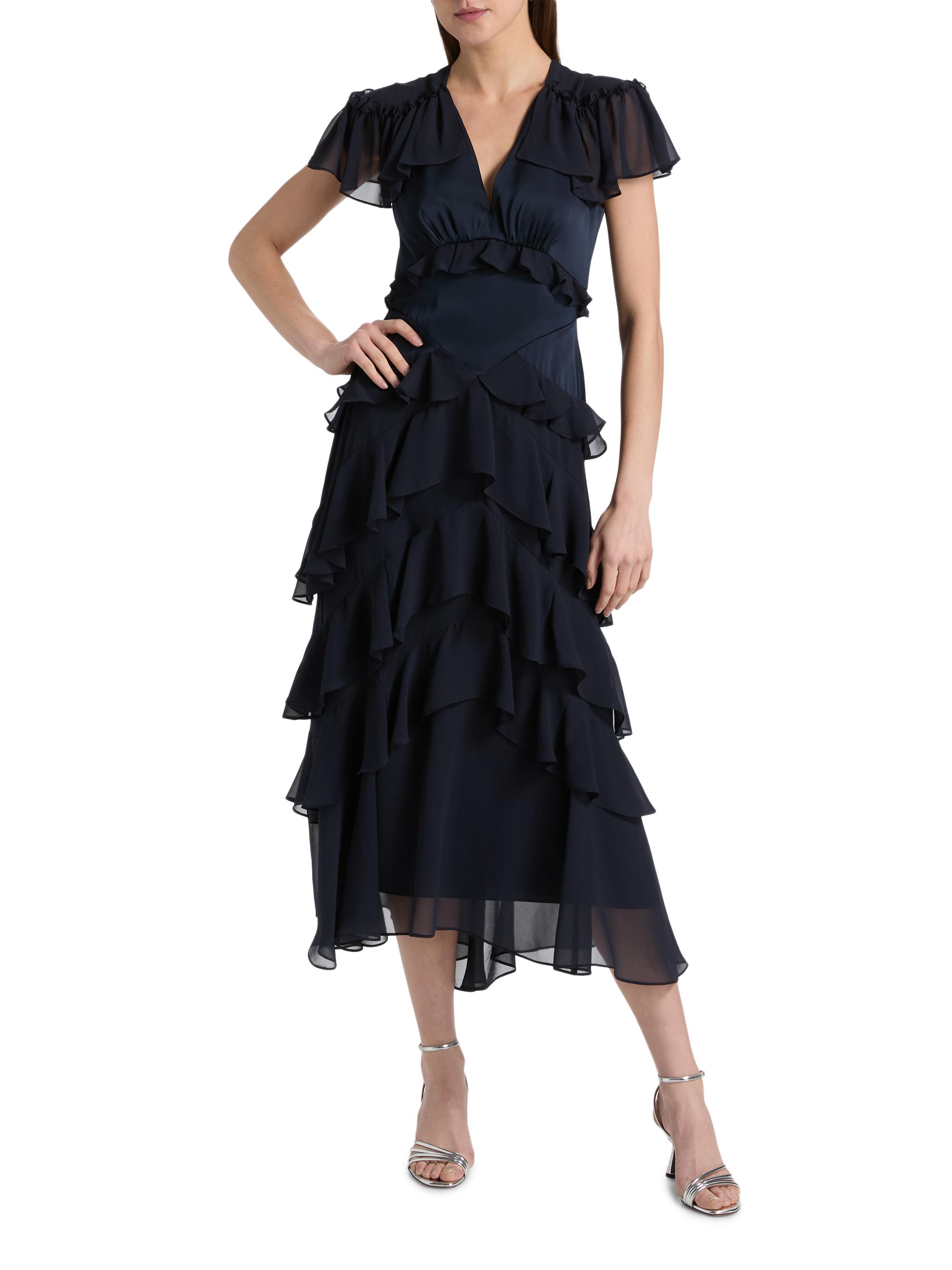 Cinq à Sept Women's Tatum Tiered Ruffled Chiffon Midi-Dress - Navy | Thumbnail 3