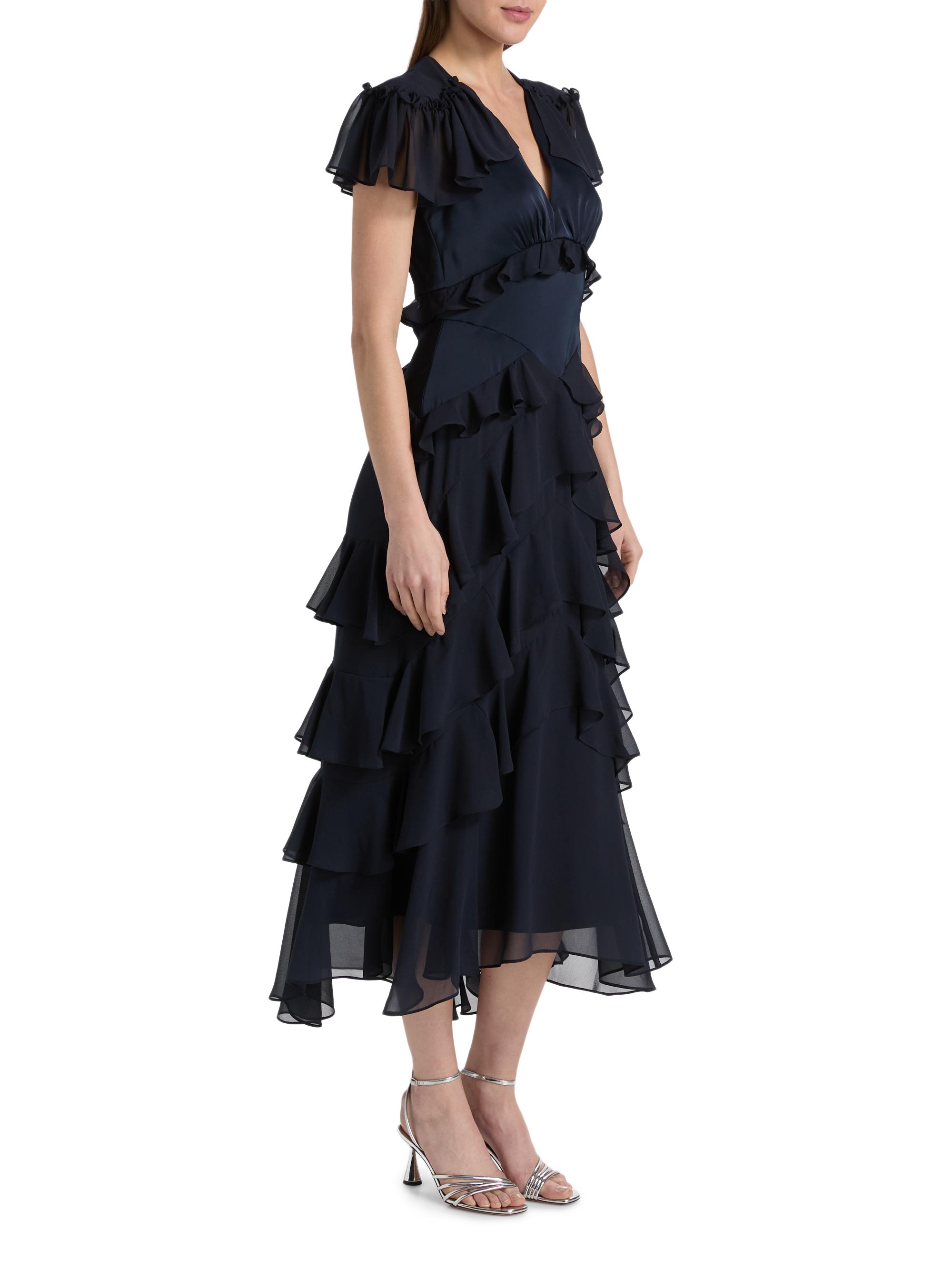 Cinq à Sept Women's Tatum Tiered Ruffled Chiffon Midi-Dress - Navy | Thumbnail 4